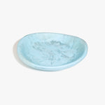 Dinosaur Designs Large Bones Bowl in Pool — handmade marbled blue resin shallow serving bowl with a rounded organic form