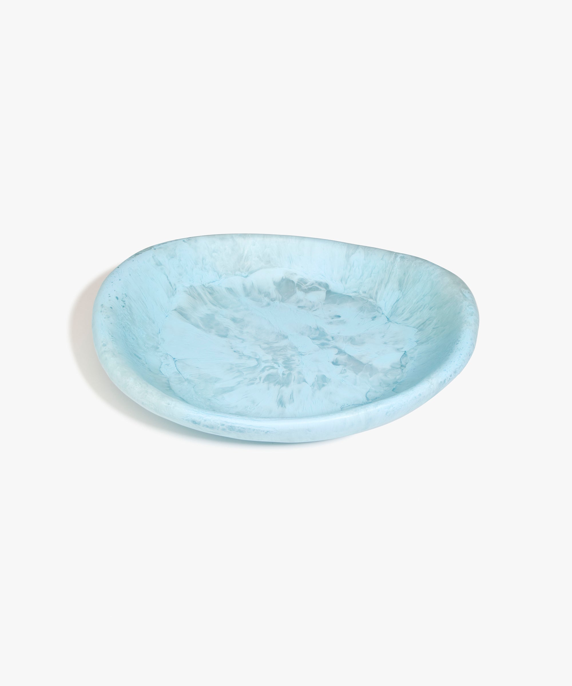Dinosaur Designs Large Bones Bowl in Pool — handmade marbled blue resin shallow serving bowl with a rounded organic form