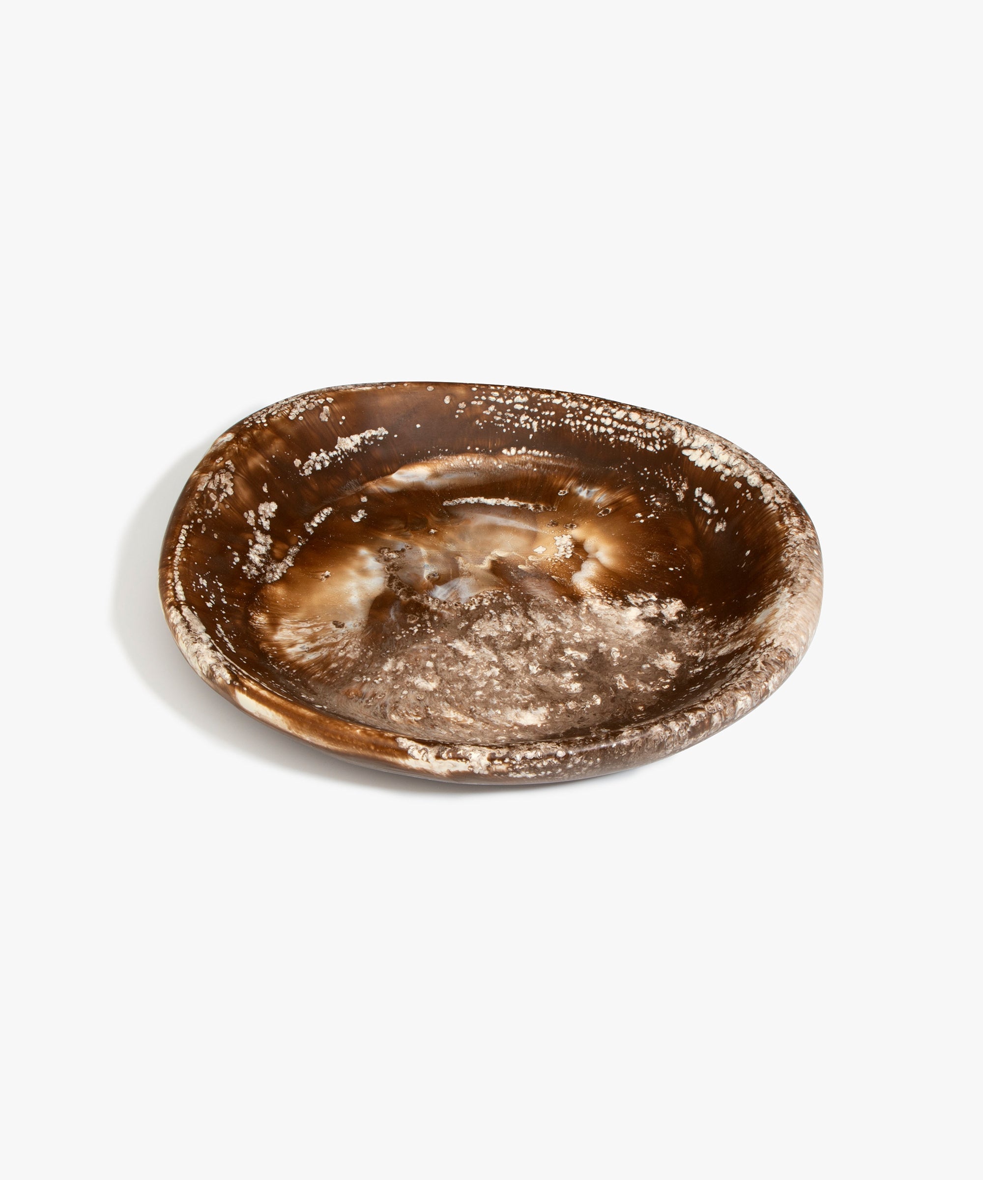 Dinosaur Designs Medium Bones Bowl in Cappuccino — mid sized handmade marbled brown and cream resin shallow serving bowl with a rounded organic form...