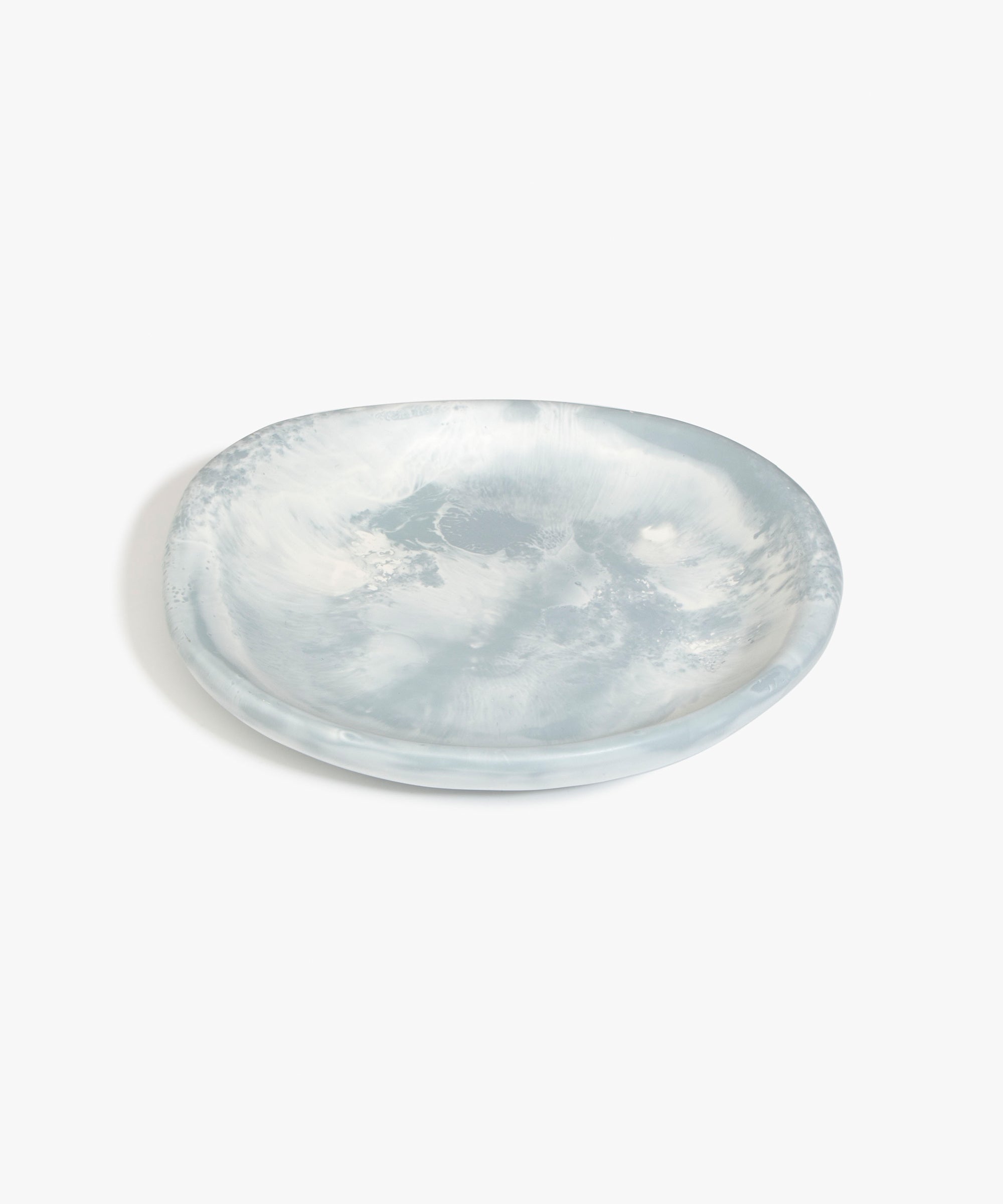 Dinosaur Designs Medium Bones Bowl in Cloud — mid sized handmade marbled cream and grey resin shallow serving bowl with a rounded organic form