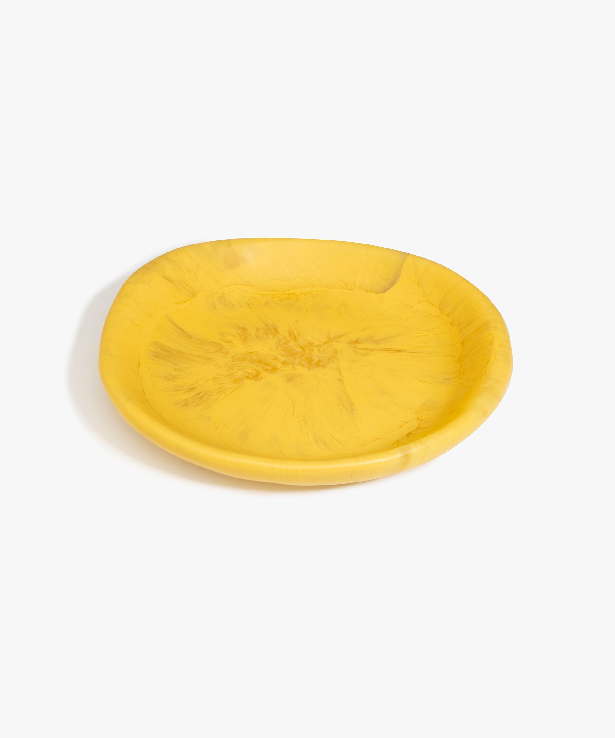 Dinosaur Designs Medium Bones Bowl in Pollen — mid sized handmade marbled yellow resin shallow serving bowl with a rounded organic form