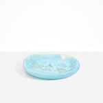 Dinosaur Designs Medium Bones Bowl in Pool — mid sized handmade marbled blue resin shallow serving bowl with a rounded organic form..