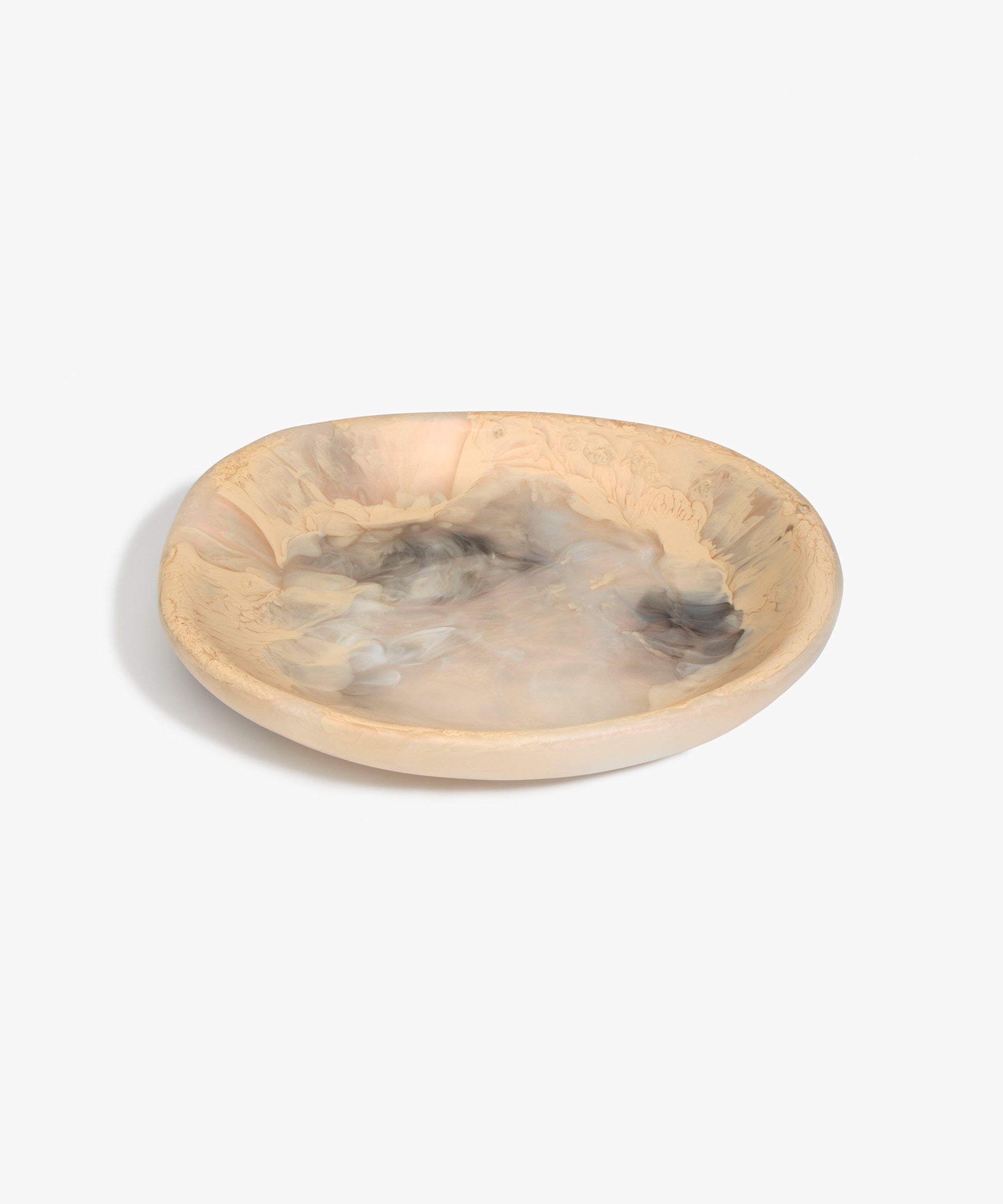 Dinosaur Designs Medium Bones Bowl in Sandy Pearl — mid sized handmade marbled beige, grey and pearlescent resin shallow serving bowl with a rounded organic form