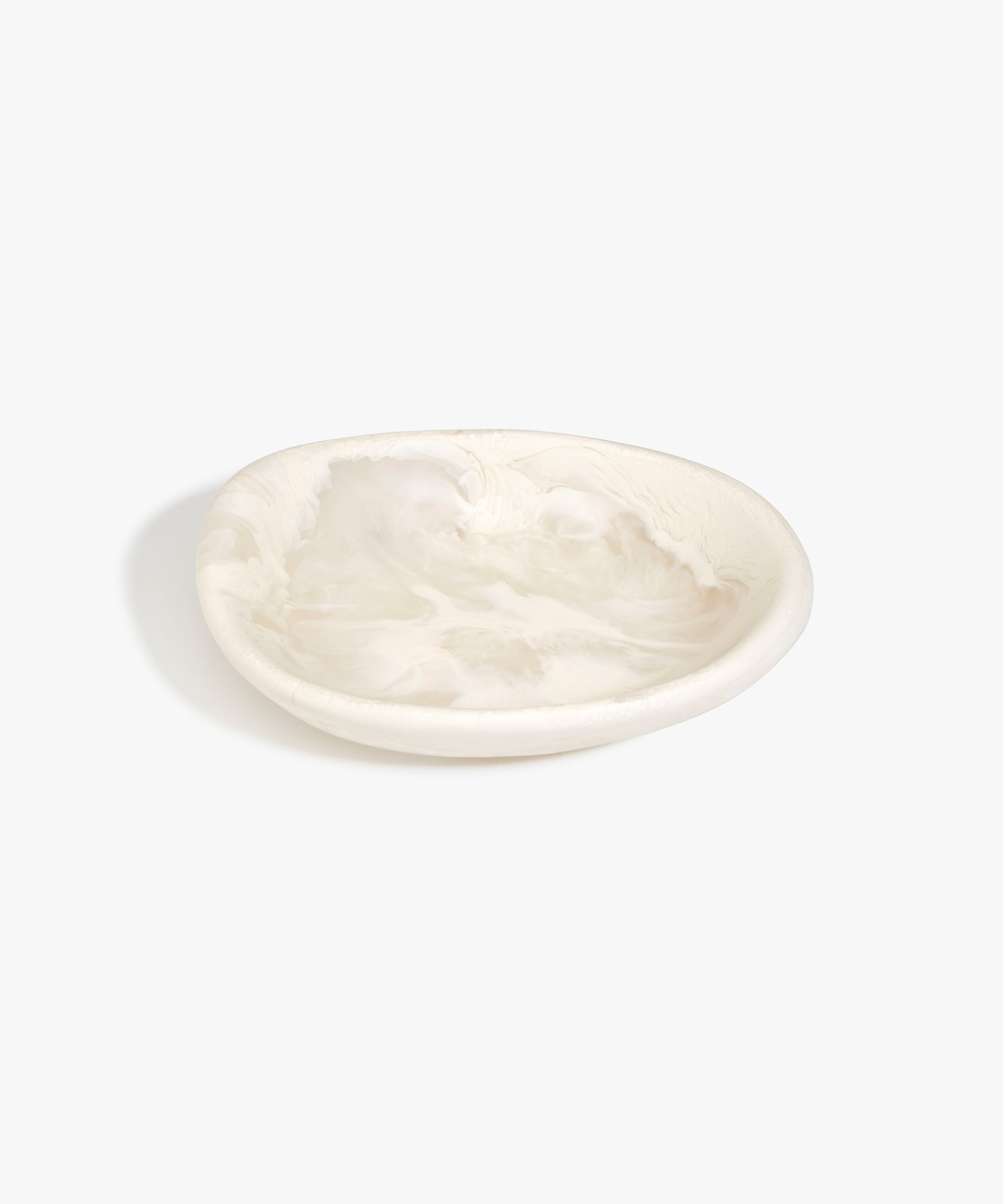 Dinosaur Designs Small Bones Bowl in Chalk Swirl — small handmade marbled off-white resin shallow serving bowl with a rounded organic form