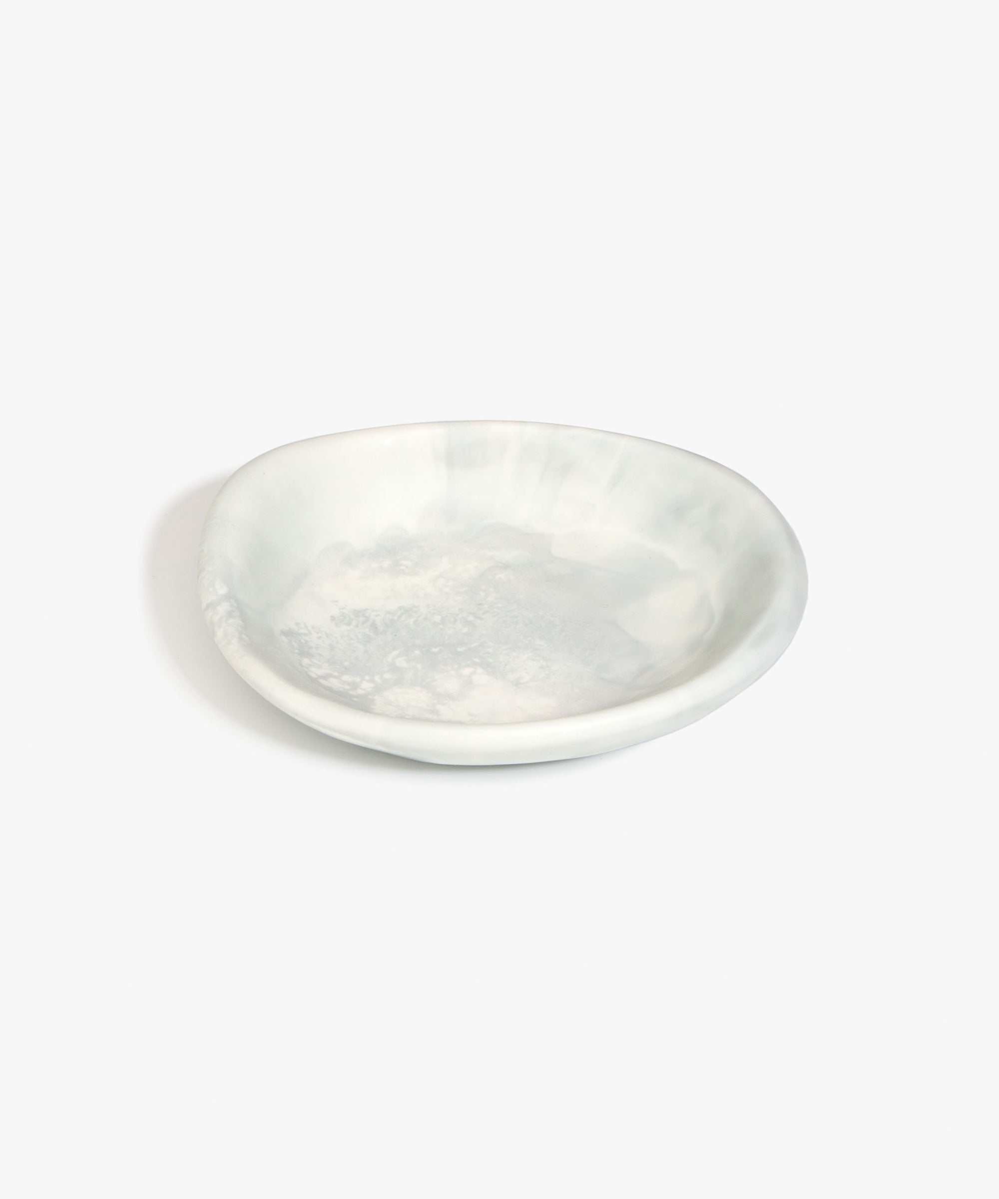Dinosaur Designs Small Bones Bowl in Cloud — small handmade marbled grey and cream resin shallow serving bowl with a rounded organic form