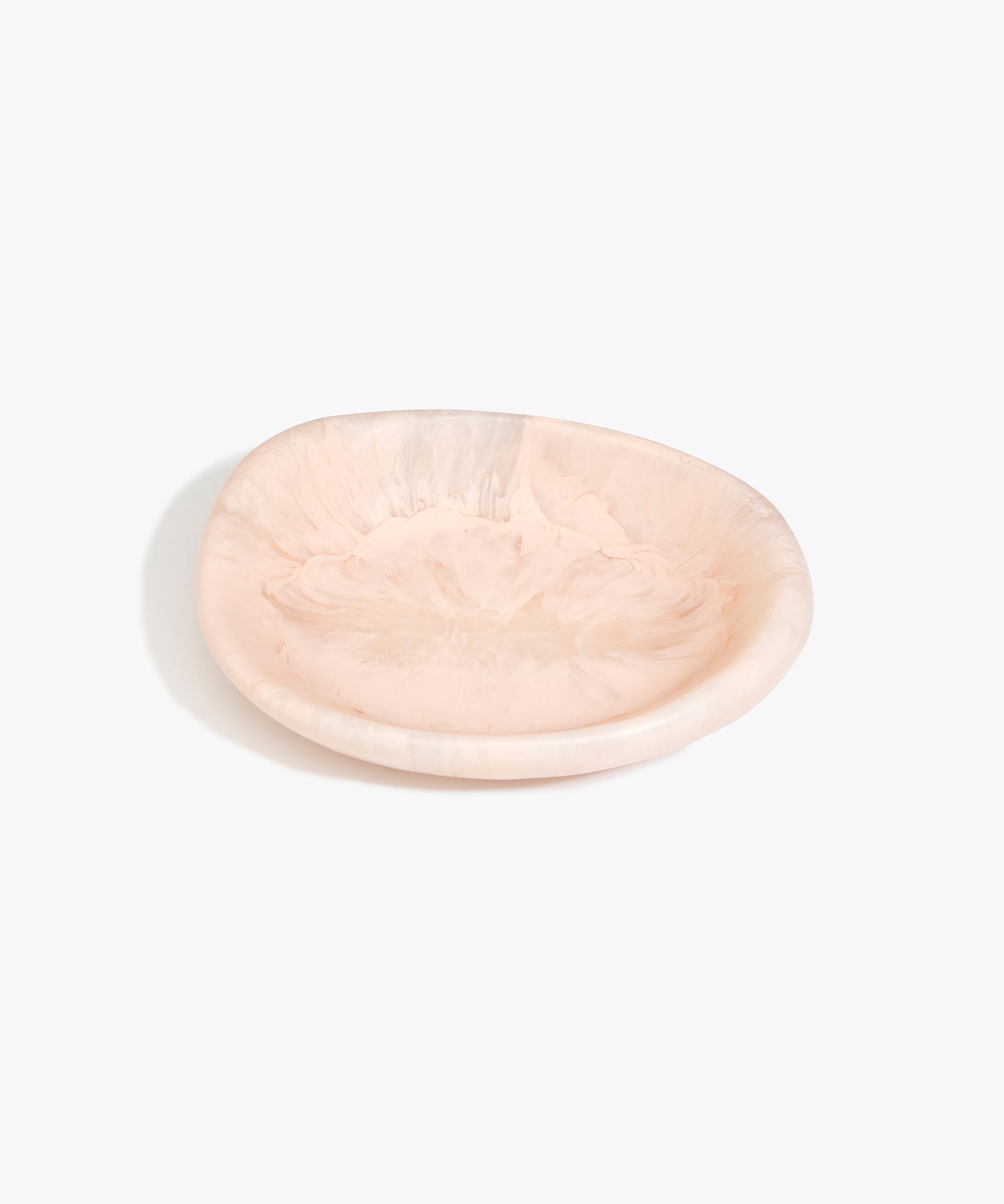 Dinosaur Designs Small Bones Bowl in Rose Swirl — small handmade marbled pink resin shallow serving bowl with a rounded organic form..
