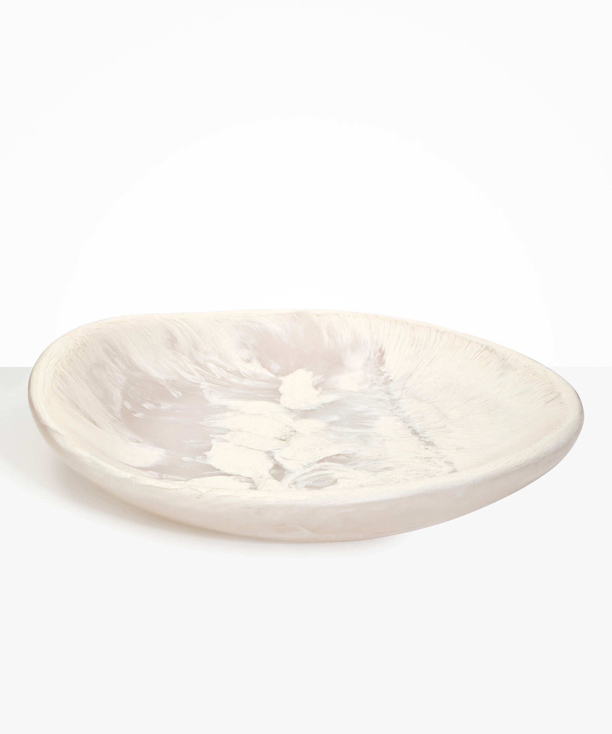 Dinosaur Designs Extra Large Bones Bowl in Chalk Swirl —  handmade marbled off-white resin shallow decorative bowl with a rounded organic form