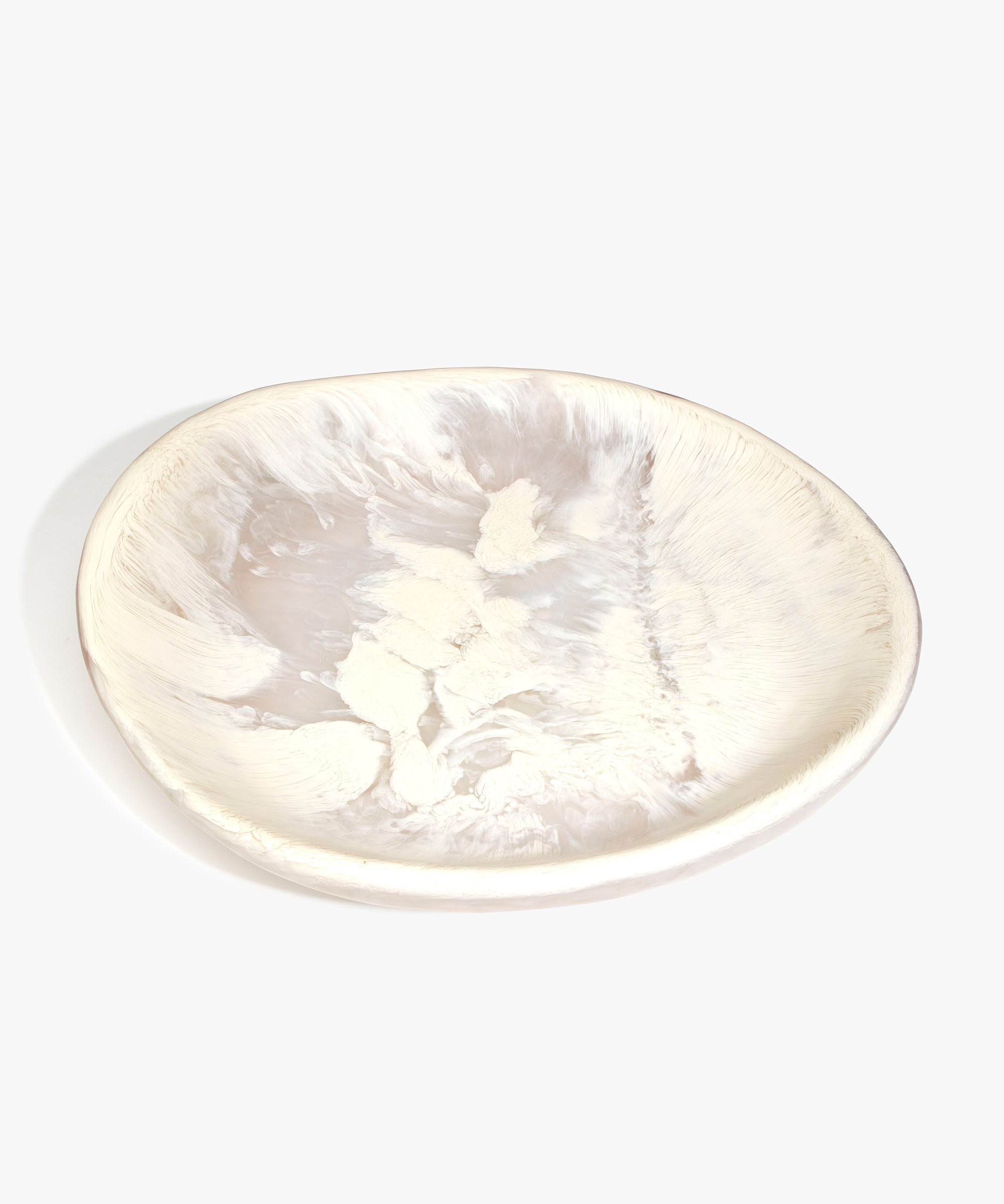 Dinosaur Designs Extra Large Bones Bowl in Chalk Swirl —  handmade marbled off-white resin shallow decorative bowl with a rounded organic form..