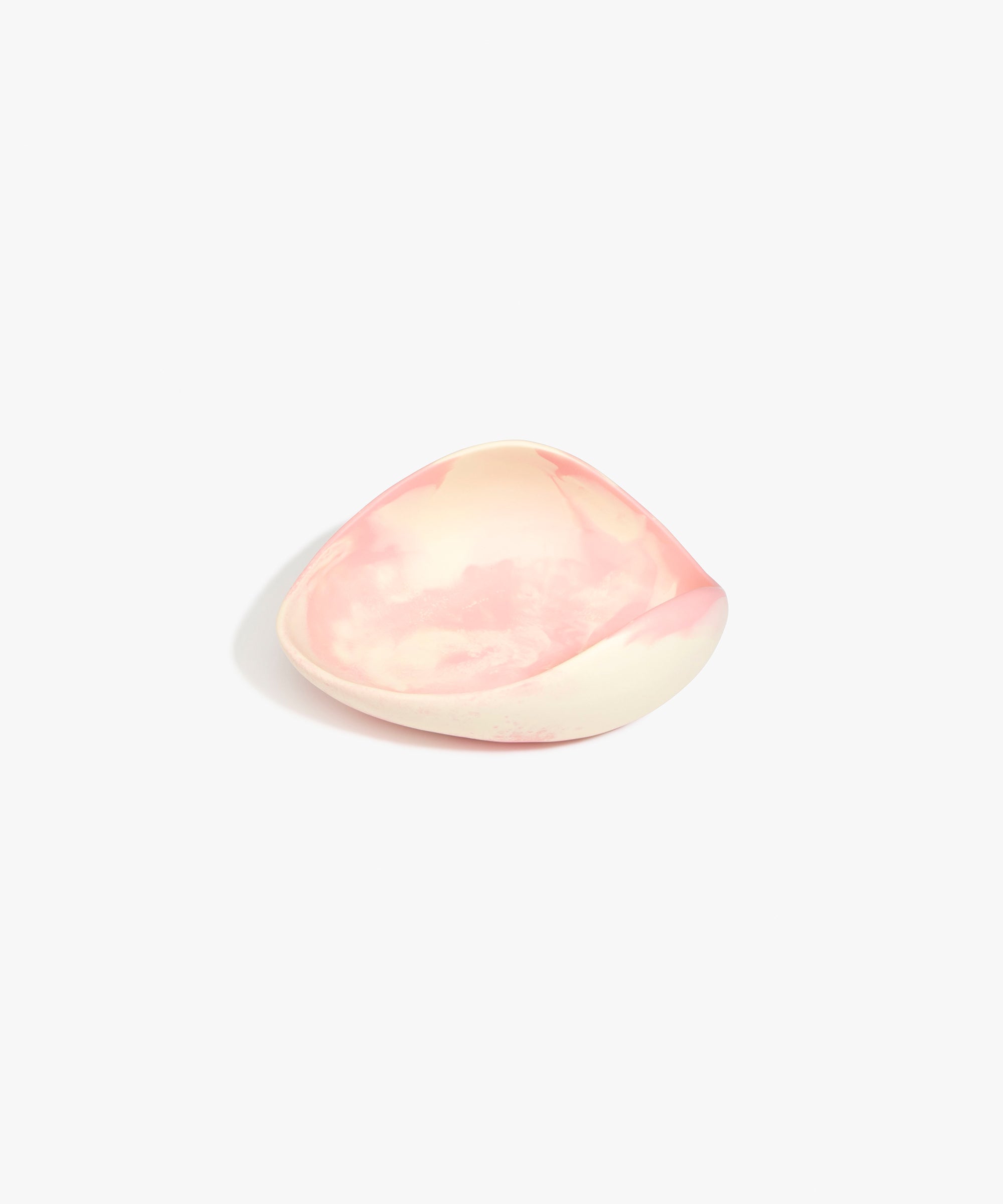 Dinosaur Designs Small Leaf Bowl in Blossom — handcrafted marbled pink and cream resin bowl with curved organic form