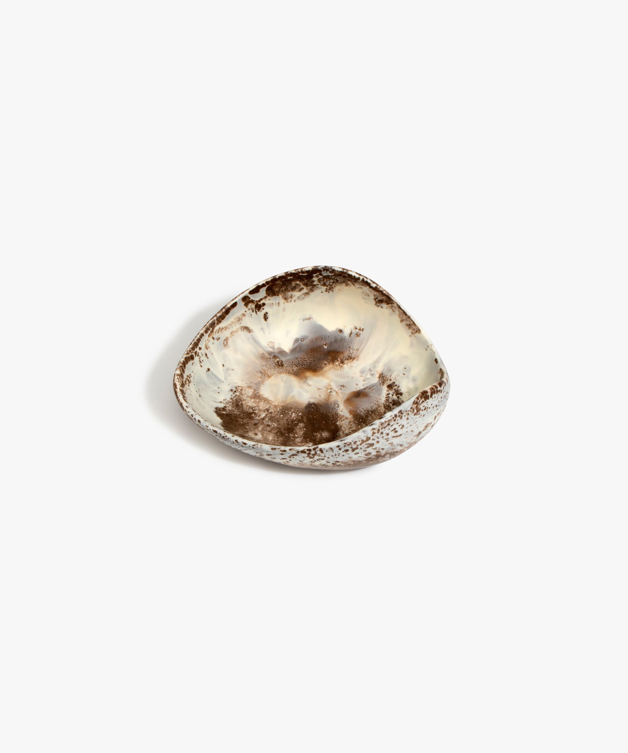 Dinosaur Designs Small Leaf Bowl in Cappuccino — handcrafted marbled brown and cream resin bowl with curved organic form