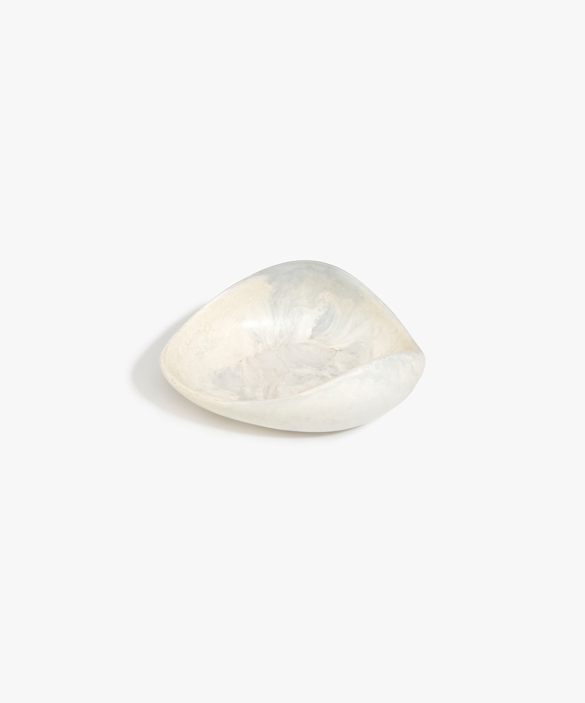 Dinosaur Designs Small Leaf Bowl in Chalk Swirl — handcrafted marbled off-white resin bowl with curved organic form