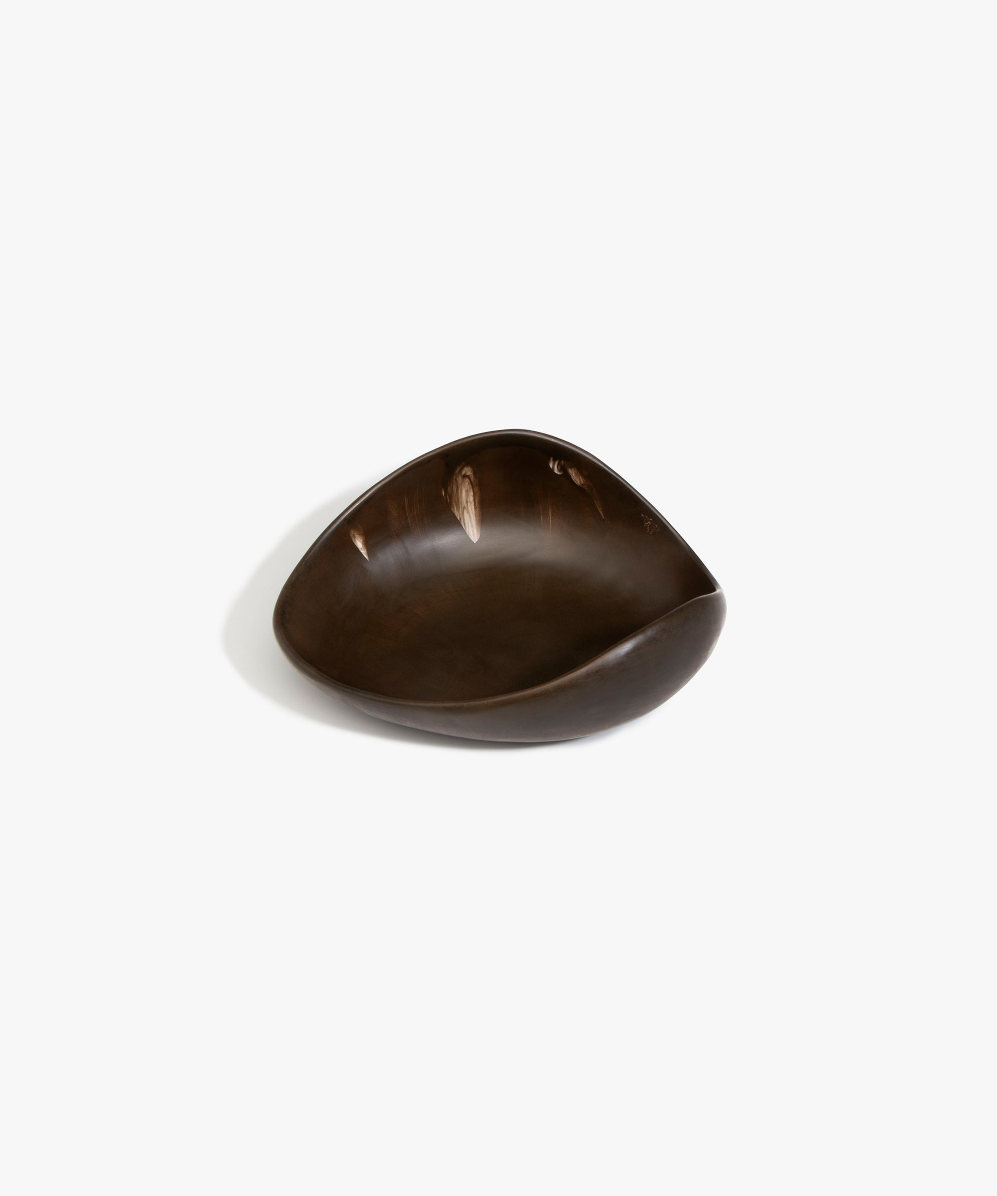 Dinosaur Designs Small Leaf Bowl in Cocoa — handcrafted marbled brown and transparent resin bowl with curved organic form