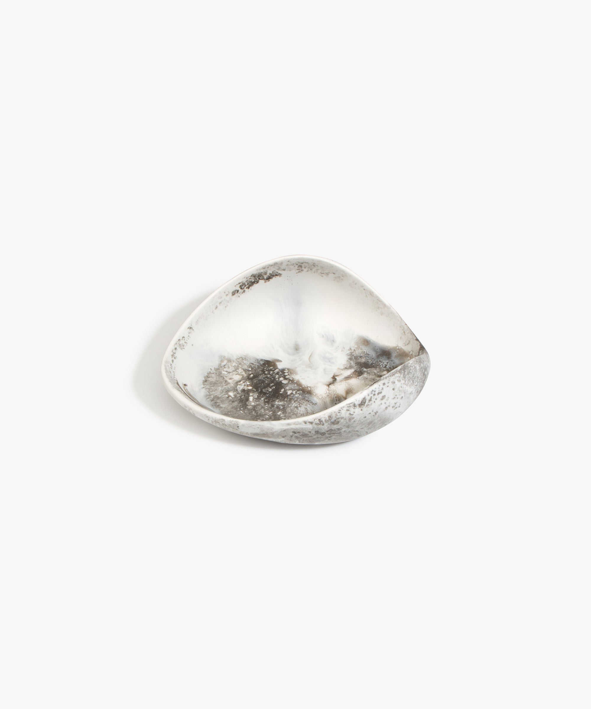 Dinosaur Designs Small Leaf Bowl in Granite — handcrafted marbled grey and cream resin bowl with curved organic form