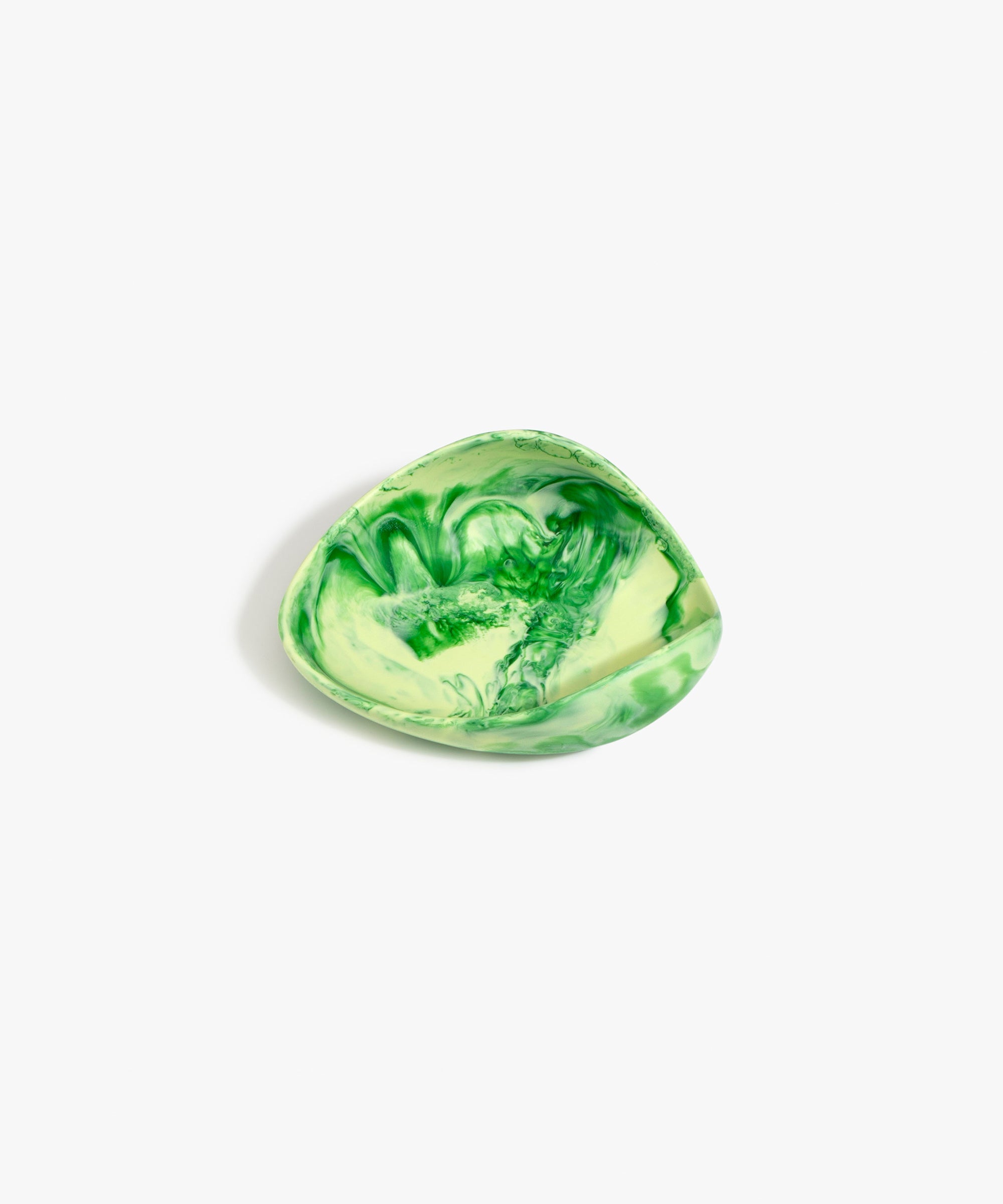 Dinosaur Designs Small Leaf Bowl in Grass — handcrafted marbled green resin bowl with curved organic form