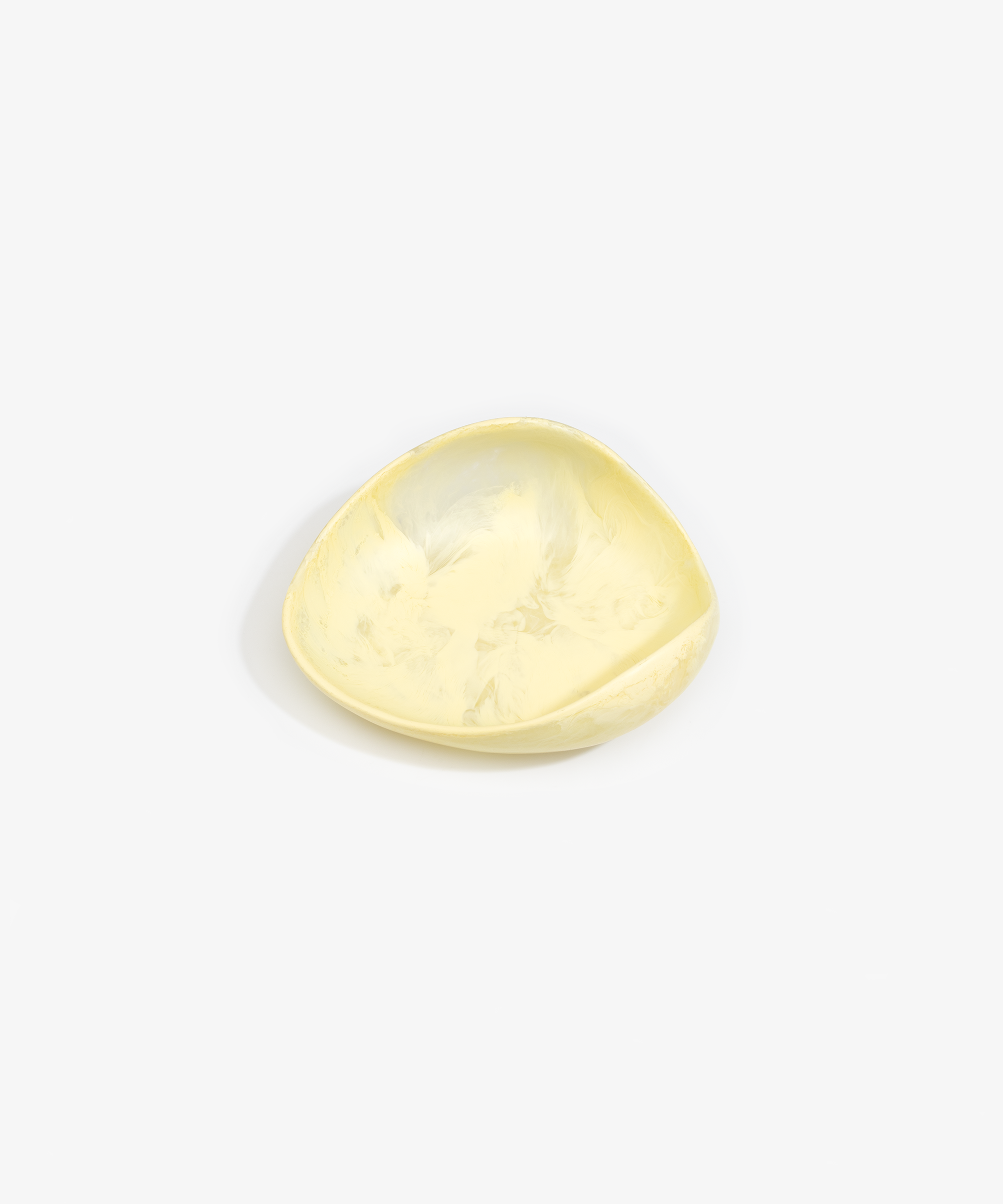 Dinosaur Designs Small Leaf Bowl in Lemon — handcrafted marbled yellow resin bowl with curved organic form