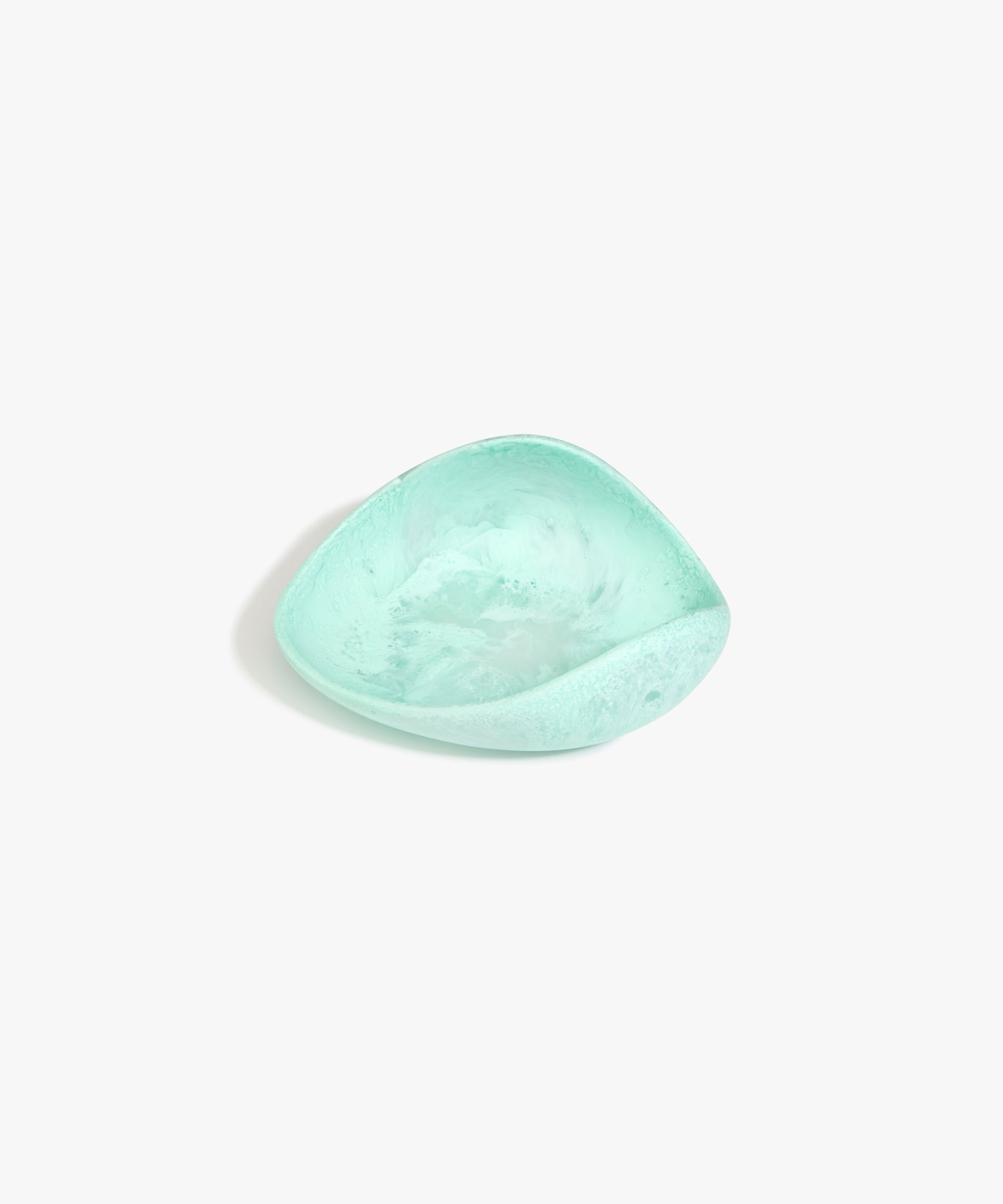 Dinosaur Designs Small Leaf Bowl in Mint — handcrafted marbled green blue resin bowl with curved organic form.