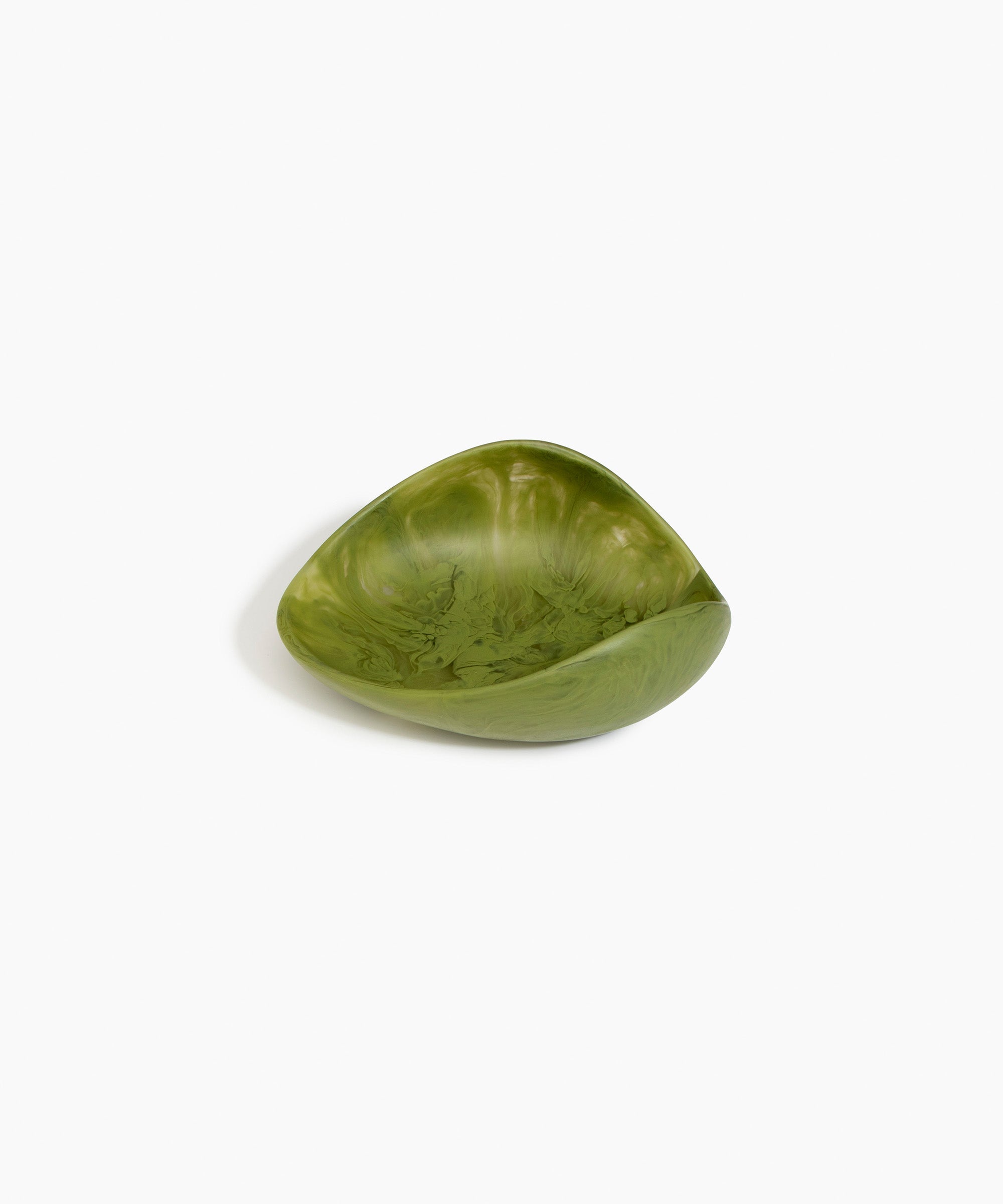 Dinosaur Designs Small Leaf Bowl in Olive — handcrafted marbled green resin bowl with curved organic form