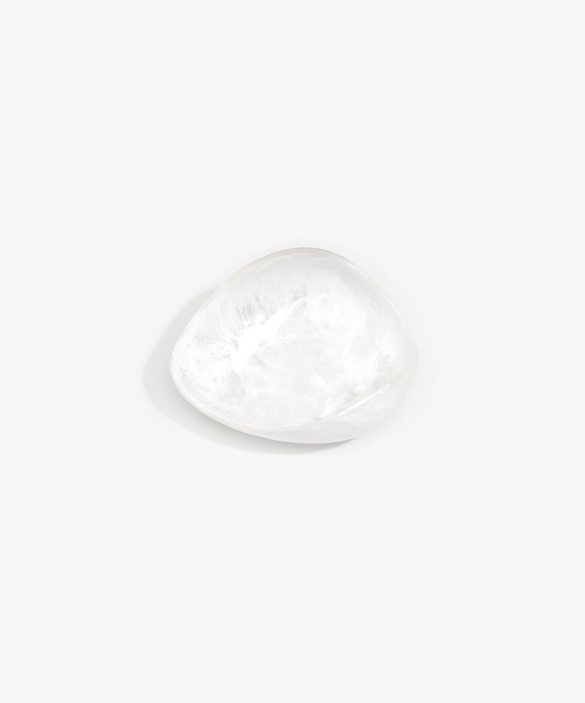 Dinosaur Designs Small Leaf Bowl in Snow Swirl — handcrafted white and transparent resin bowl with curved organic form