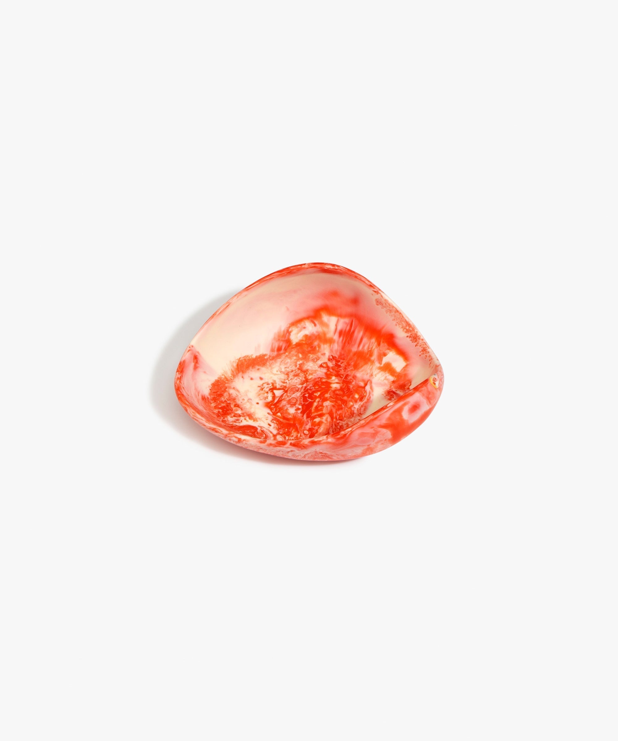 Dinosaur Designs Small Leaf Bowl in Strawberry — handcrafted marbled red and cream resin bowl with curved organic form