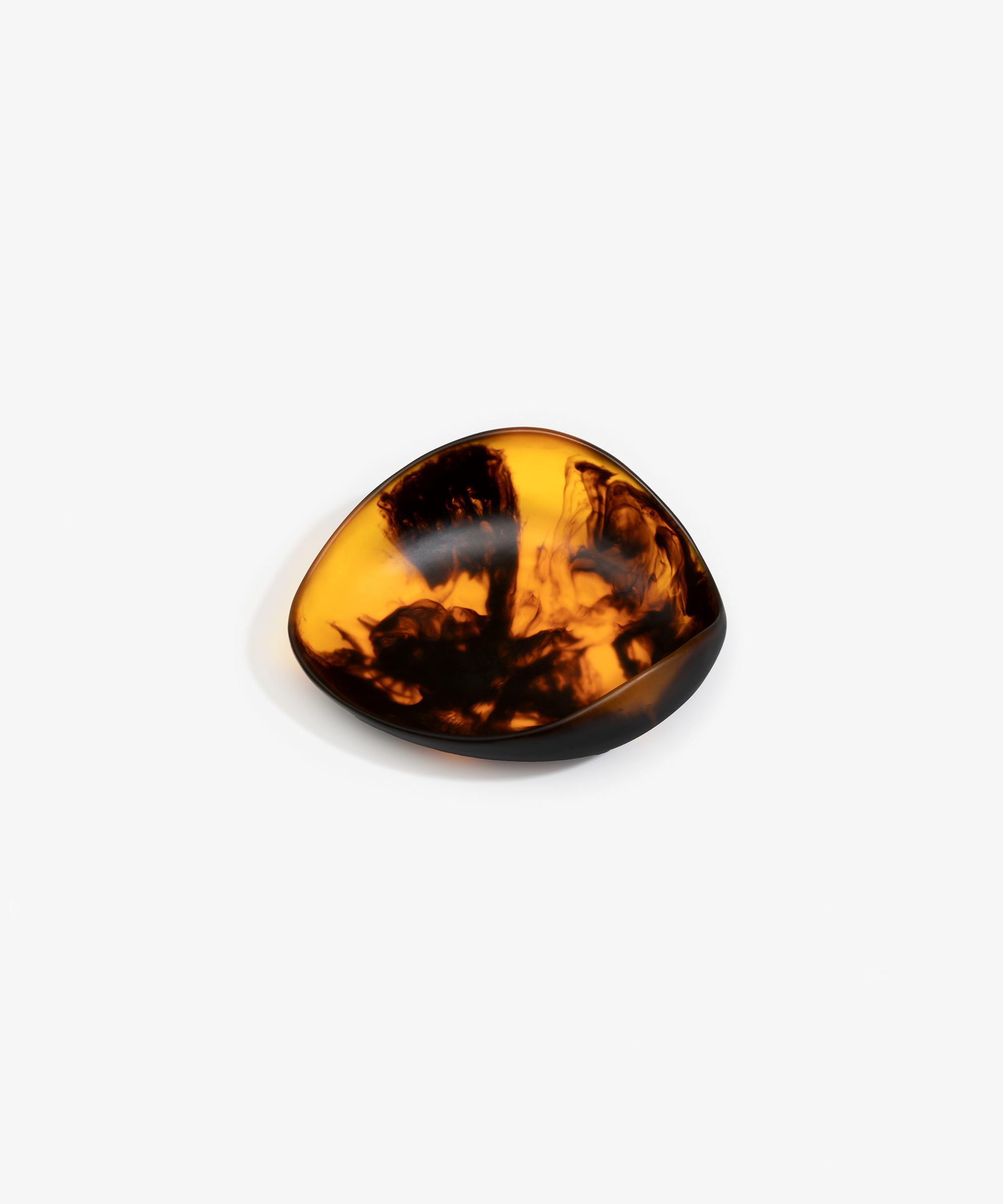 Dinosaur Designs Small Leaf Bowl in Tortoise — handcrafted marbled transparent amber and black resin bowl with curved organic form