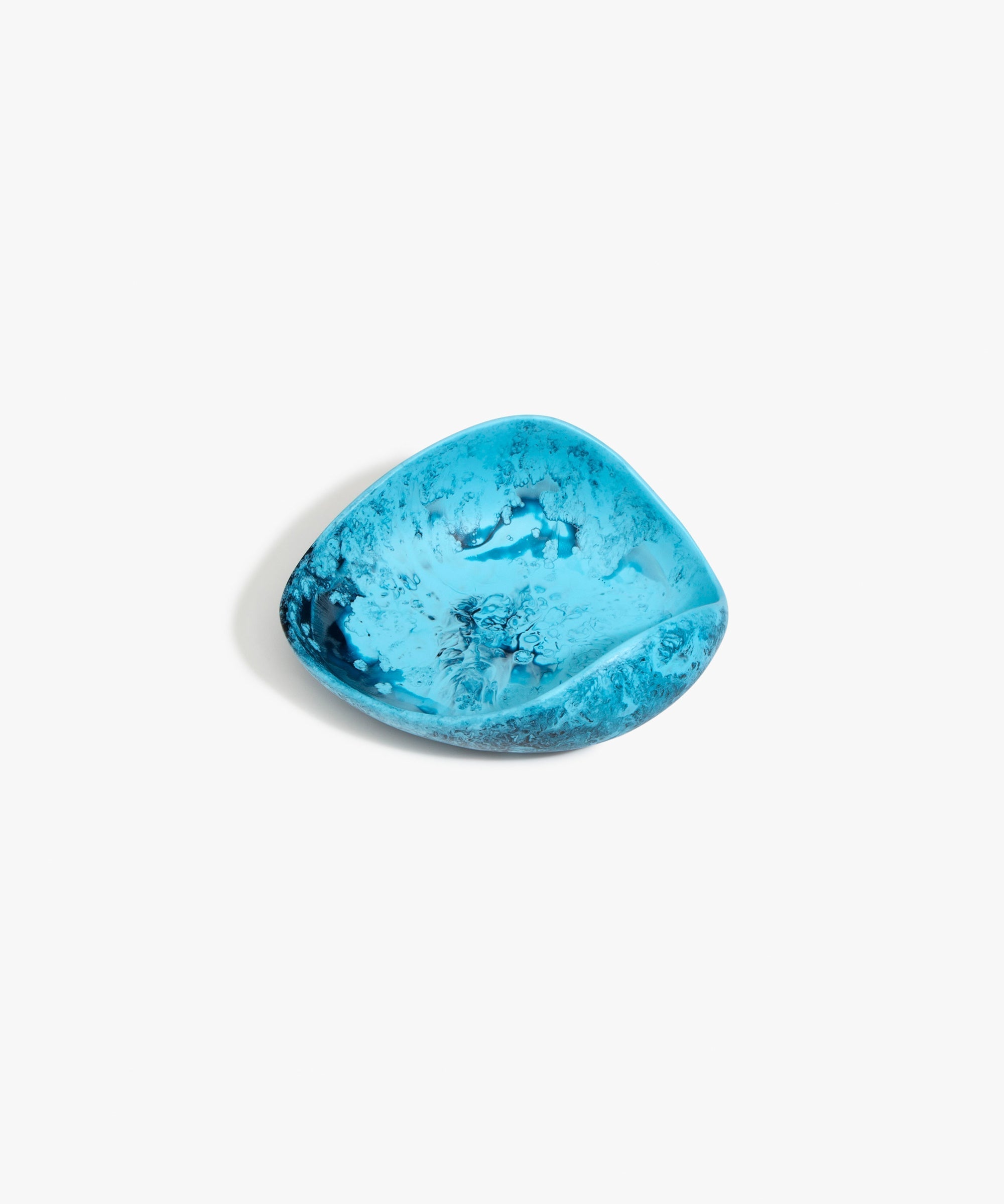 Dinosaur Designs Small Leaf Bowl in Water — handcrafted marbled blue resin bowl with curved organic form