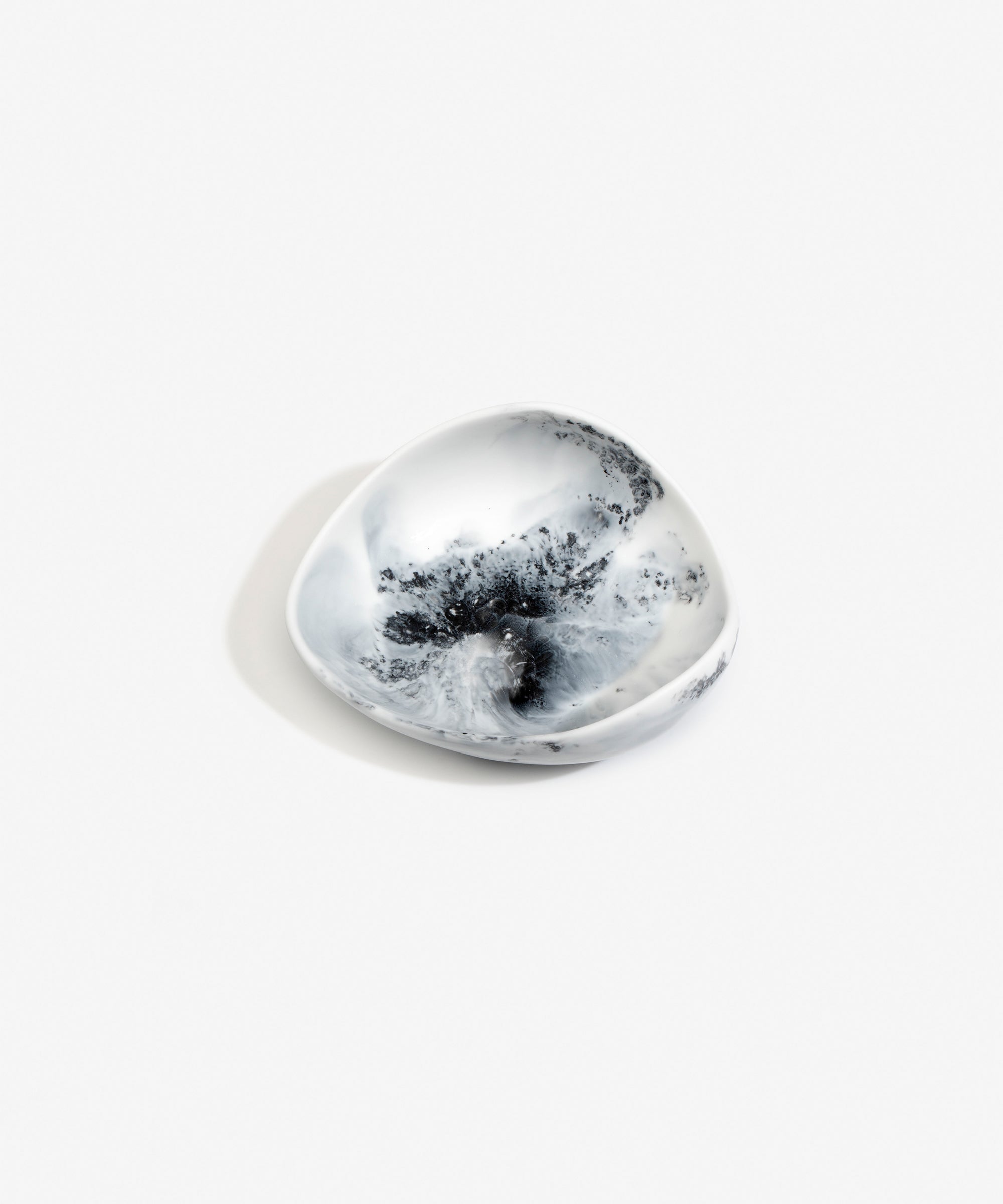 Dinosaur Designs Small Leaf Bowl in White Marble — handcrafted marbled white and black resin bowl with curved organic form