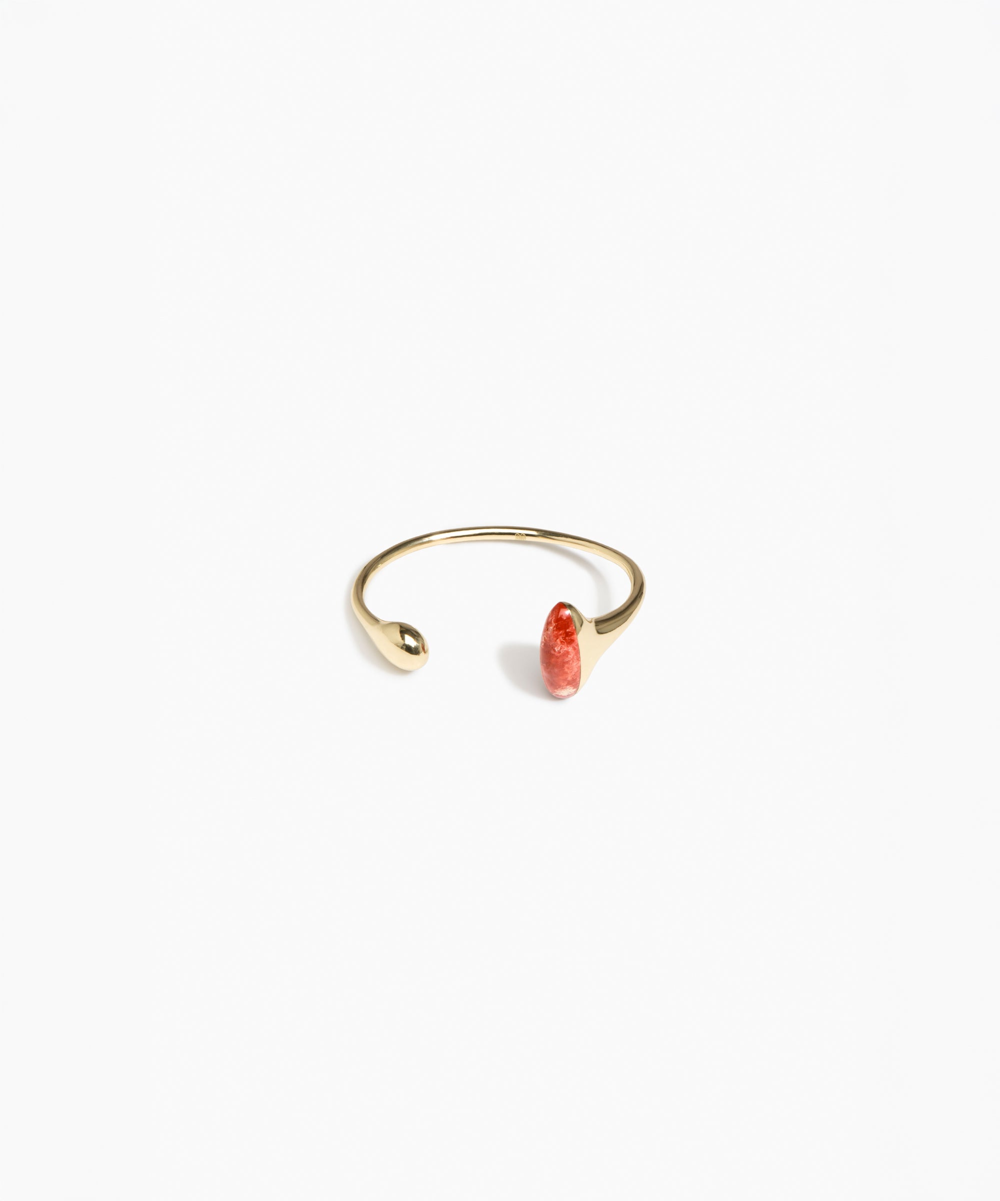 Dinosaur Designs Polished Lotus Cuff in Rust with Brass — open brass cuff bracelet with asymmetric marbled brown-red and cream resin and polished brass teardrop
