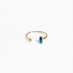 Dinosaur Designs Polished Lotus Cuff in Turquoise with Brass — open brass cuff bracelet with asymmetric marbled teal blue resin and polished brass teardrop