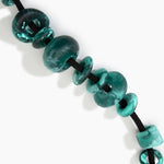 Dinosaur Designs Drift Choker in Lichen with Plated-Silver — marbled teal and black resin pebble beads on a wood silk cord with silver-plated end cap