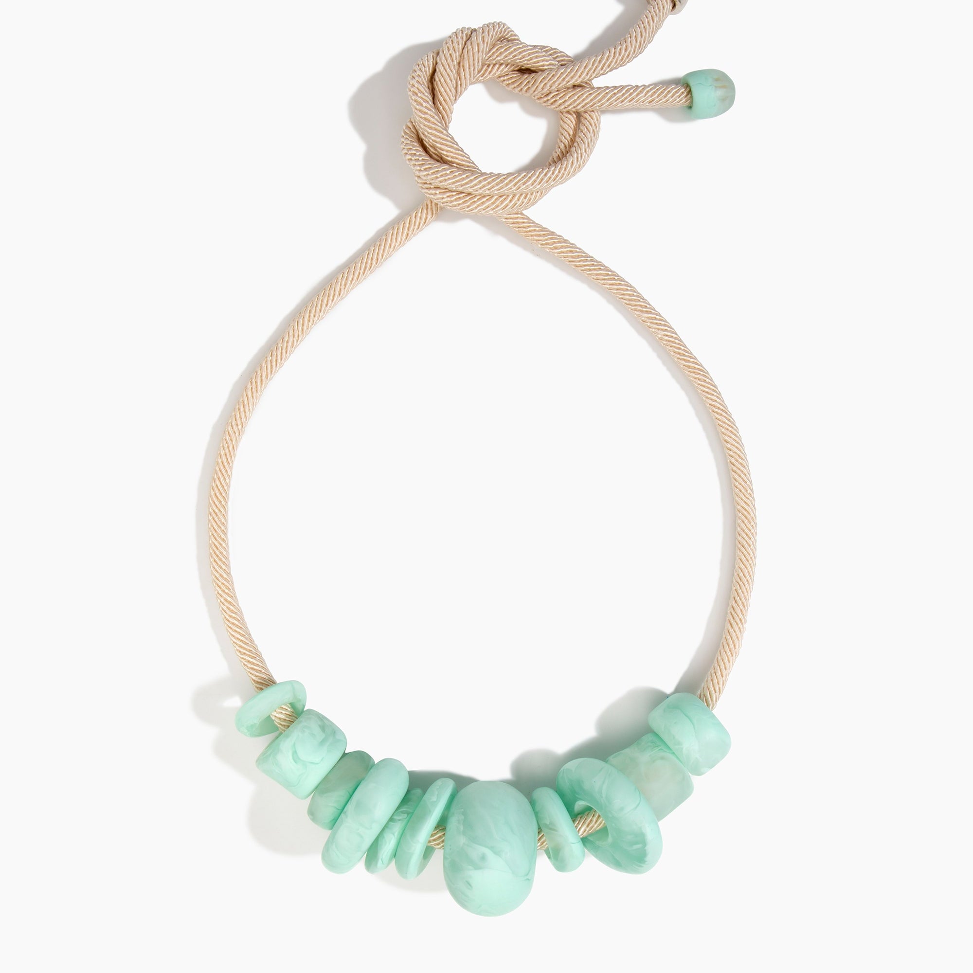 Dinosaur Designs Drift Choker in Mint with Plated-Silver — marbled blue green resin pebble beads on a wood silk cord with silver-plated end cap.