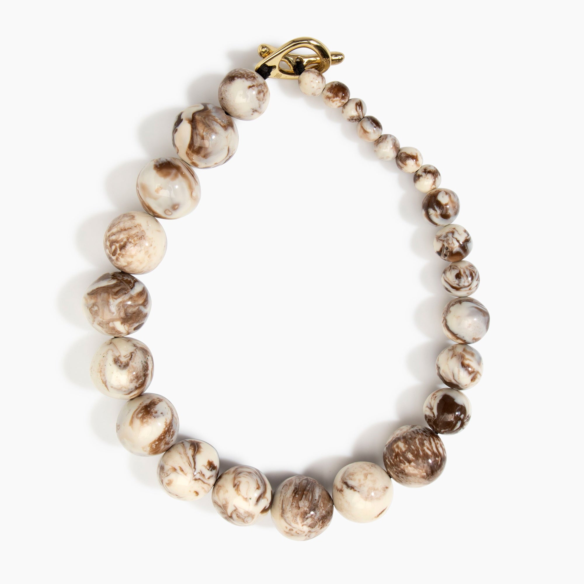 Dinosaur Designs Polished Organic Ball Choker in Cappuccino — handcrafted marbled cream and brown polished resin graduating bead choker necklace with brass t-bar clasp