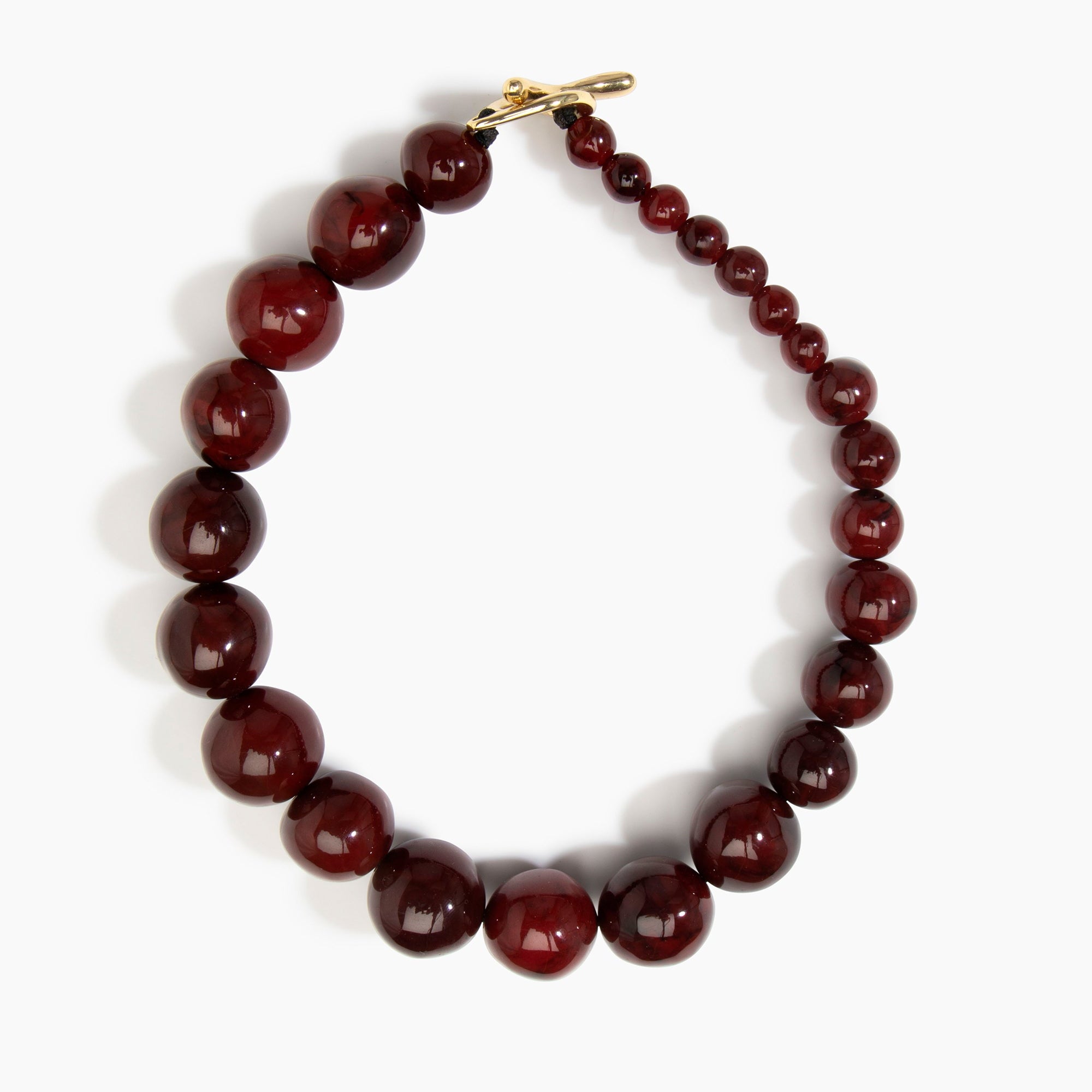 Dinosaur Designs Polished Organic Ball Choker in Crimson — handcrafted marbled scarlet red and clear polished resin graduating bead choker necklace with brass t-bar clasp