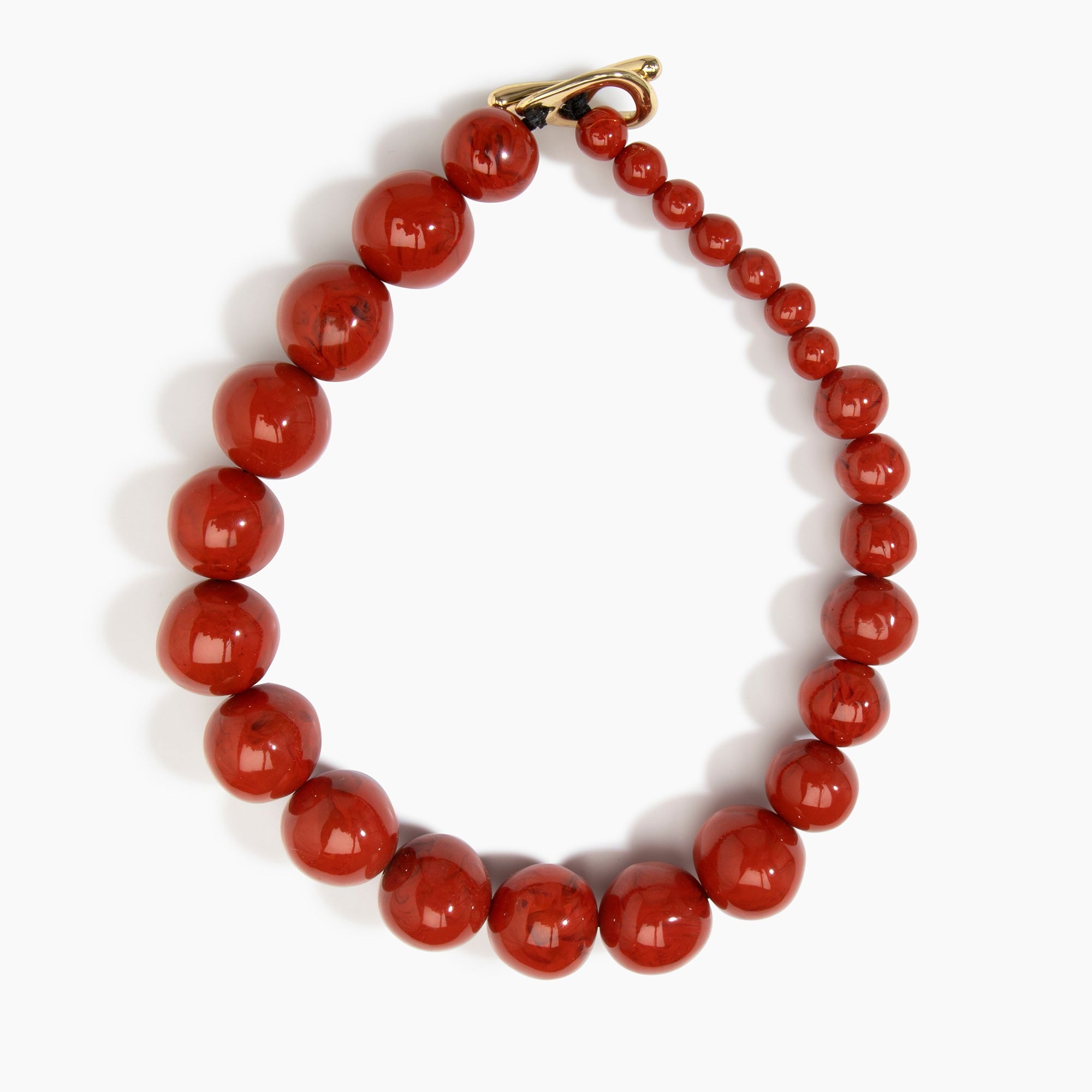Dinosaur Designs Polished Organic Ball Choker in Lava — handcrafted marbled brick red and clear polished resin graduating bead choker necklace with brass t-bar clasp