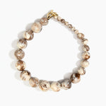 Dinosaur Designs Polished Organic Ball Choker in Cappuccino — handcrafted marbled cream and brown polished resin graduating bead choker necklace with brass t-bar clasp.