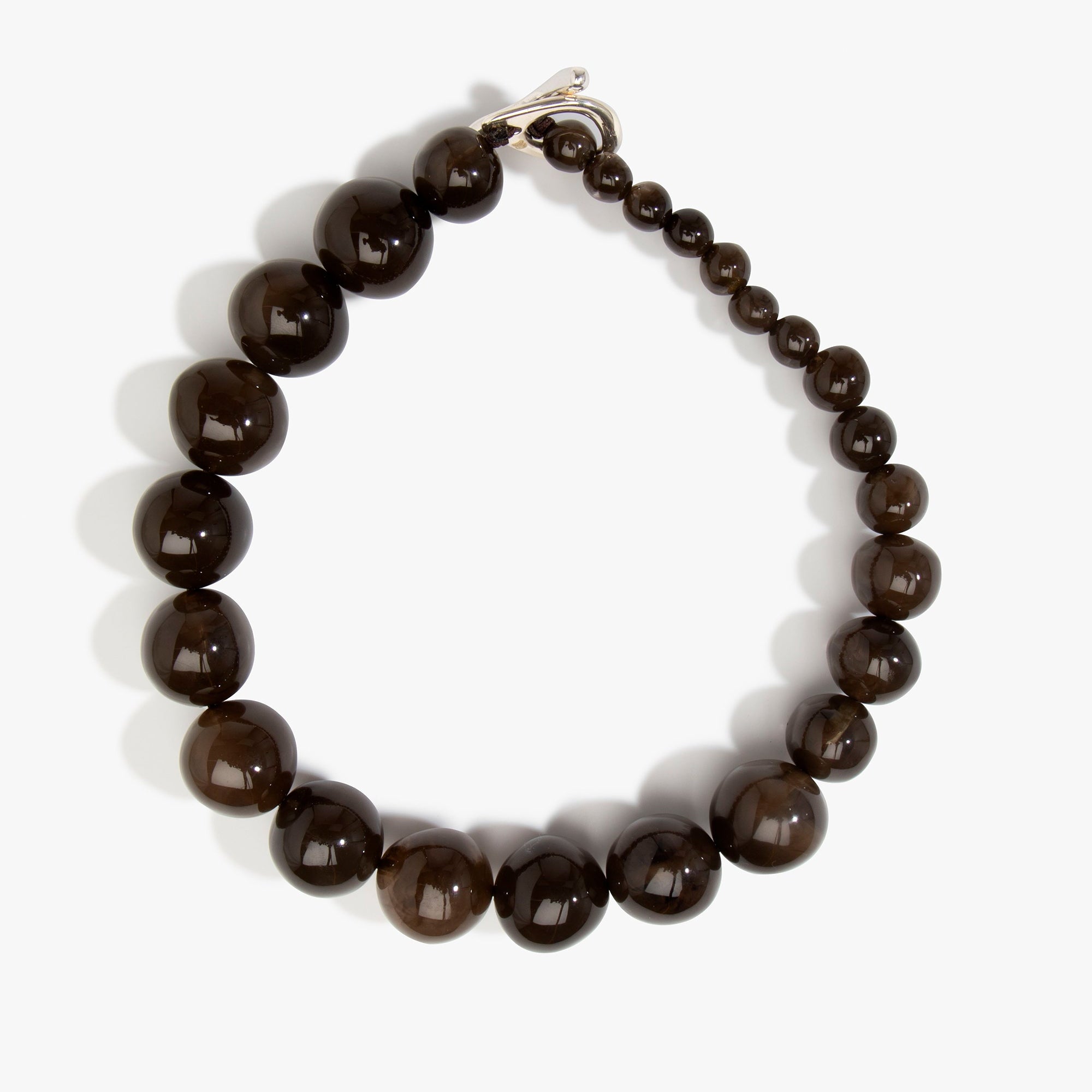 Dinosaur Designs Polished Organic Ball Choker in Cocoa — handcrafted marbled brown and transparent polished resin graduating bead choker necklace with silver t-bar clasp...
