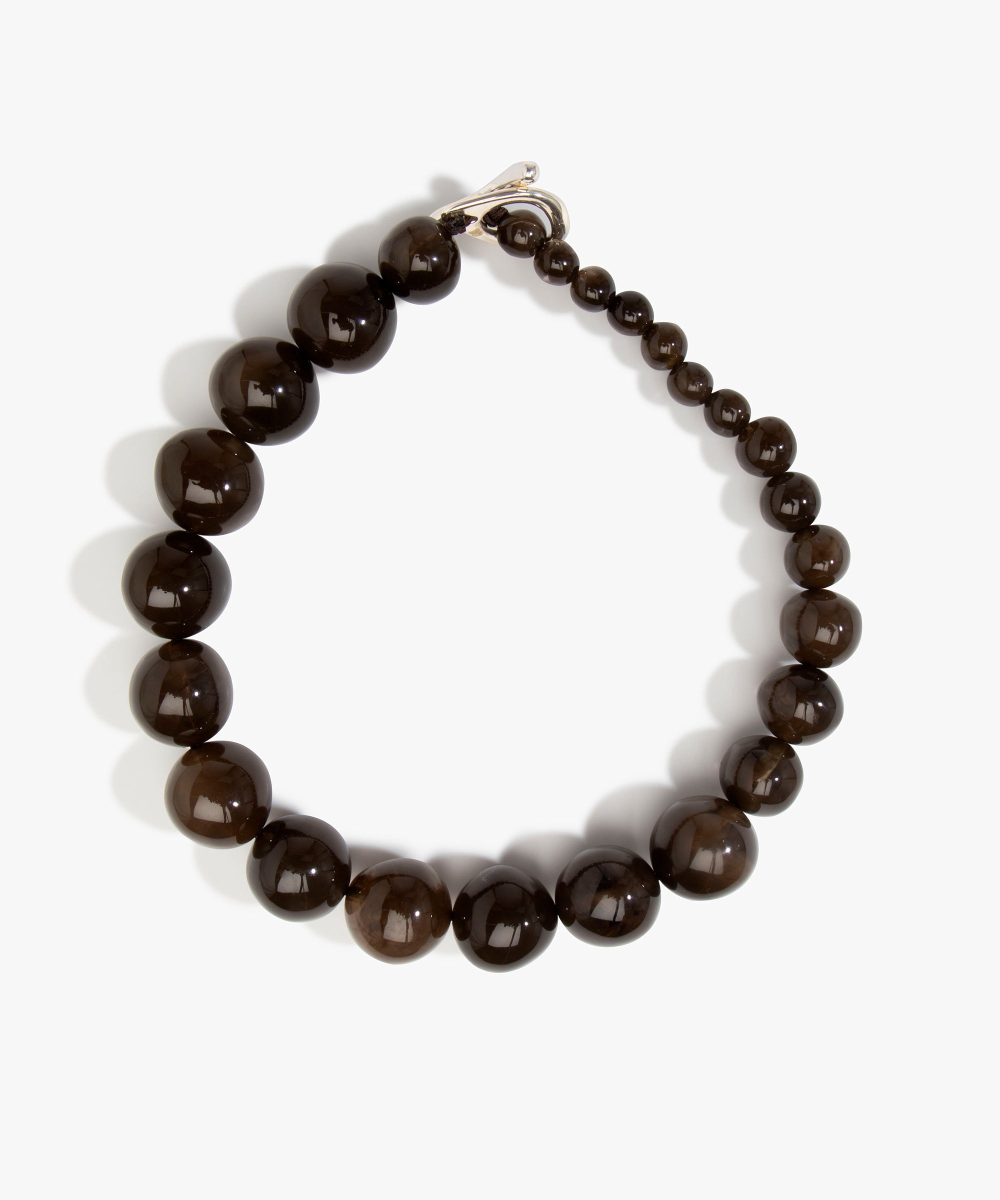 Dinosaur Designs Polished Organic Ball Choker in Cocoa — handcrafted marbled brown and transparent polished resin graduating bead choker necklace with silver t-bar clasp.