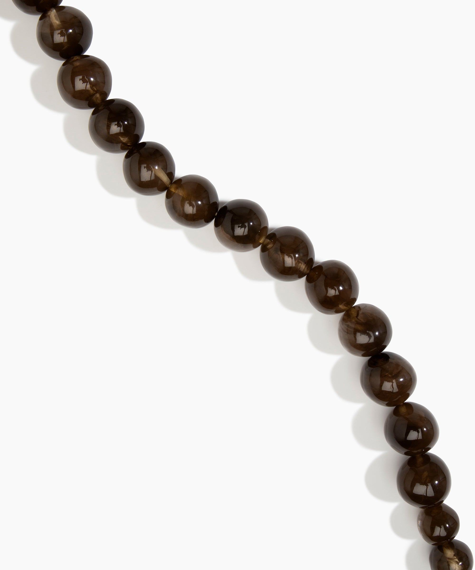 Dinosaur Designs Polished Organic Ball Choker in Cocoa — handcrafted marbled brown and transparent polished resin graduating bead choker necklace with silver t-bar clasp.