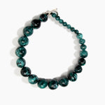 Dinosaur Designs Polished Organic Ball Choker in Lichen — handcrafted marbled teal green and black polished resin graduating bead choker necklace with silver t-bar clasp.