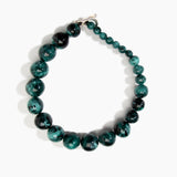 Dinosaur Designs Polished Organic Ball Choker in Lichen — handcrafted marbled teal green and black polished resin graduating bead choker necklace with silver t-bar clasp.