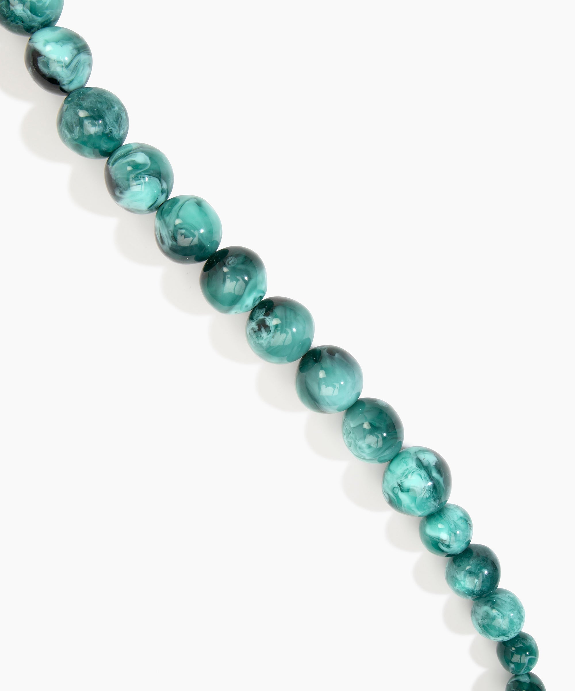Dinosaur Designs Polished Organic Ball Choker in Lichen — handcrafted marbled teal green and black polished resin graduating bead choker necklace with silver t-bar clasp.