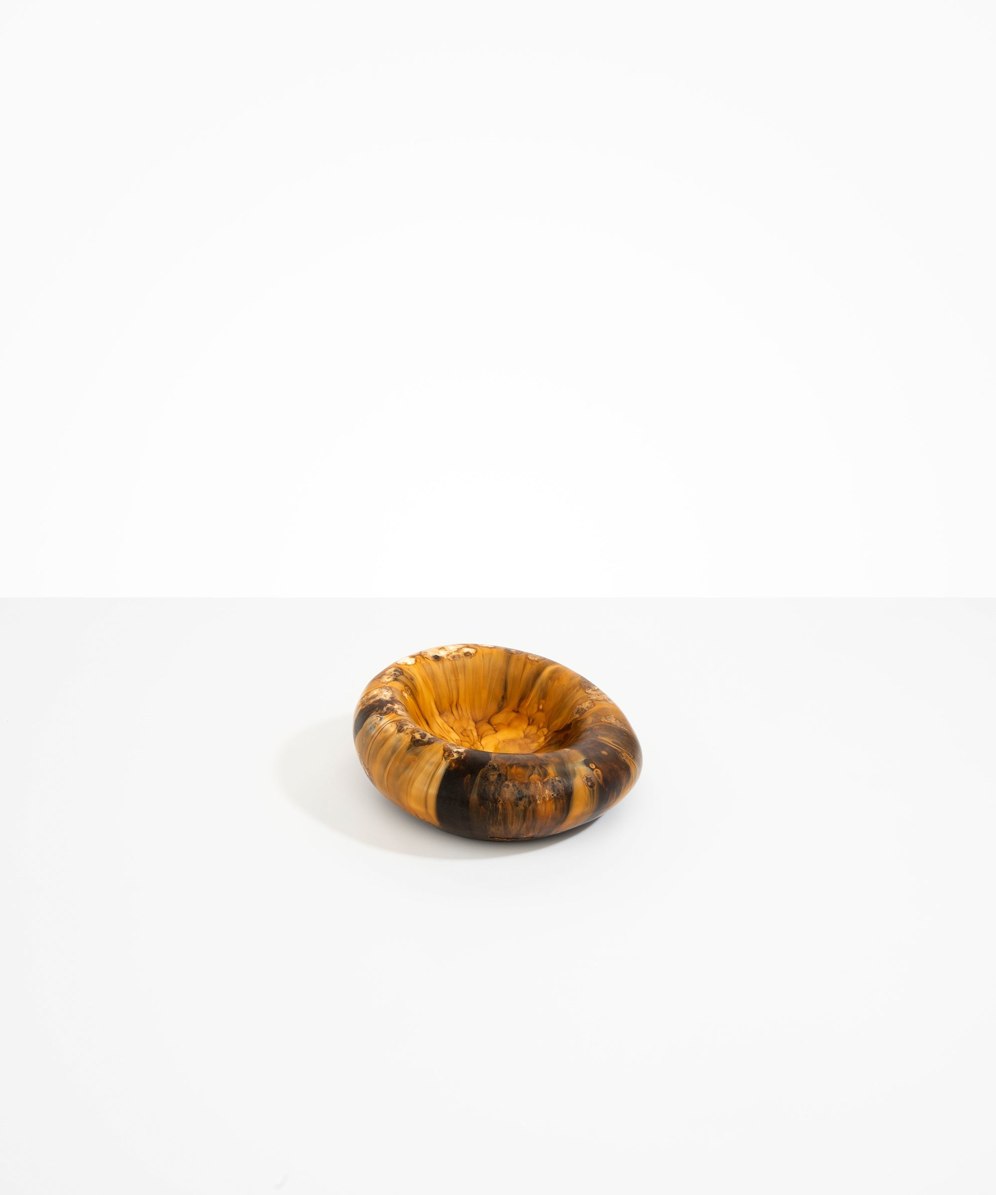 Dinosaur Designs Drift Dish in Dark Horn— handcrafted marbled brown, black and gold resin chunky trinket dish with organic form