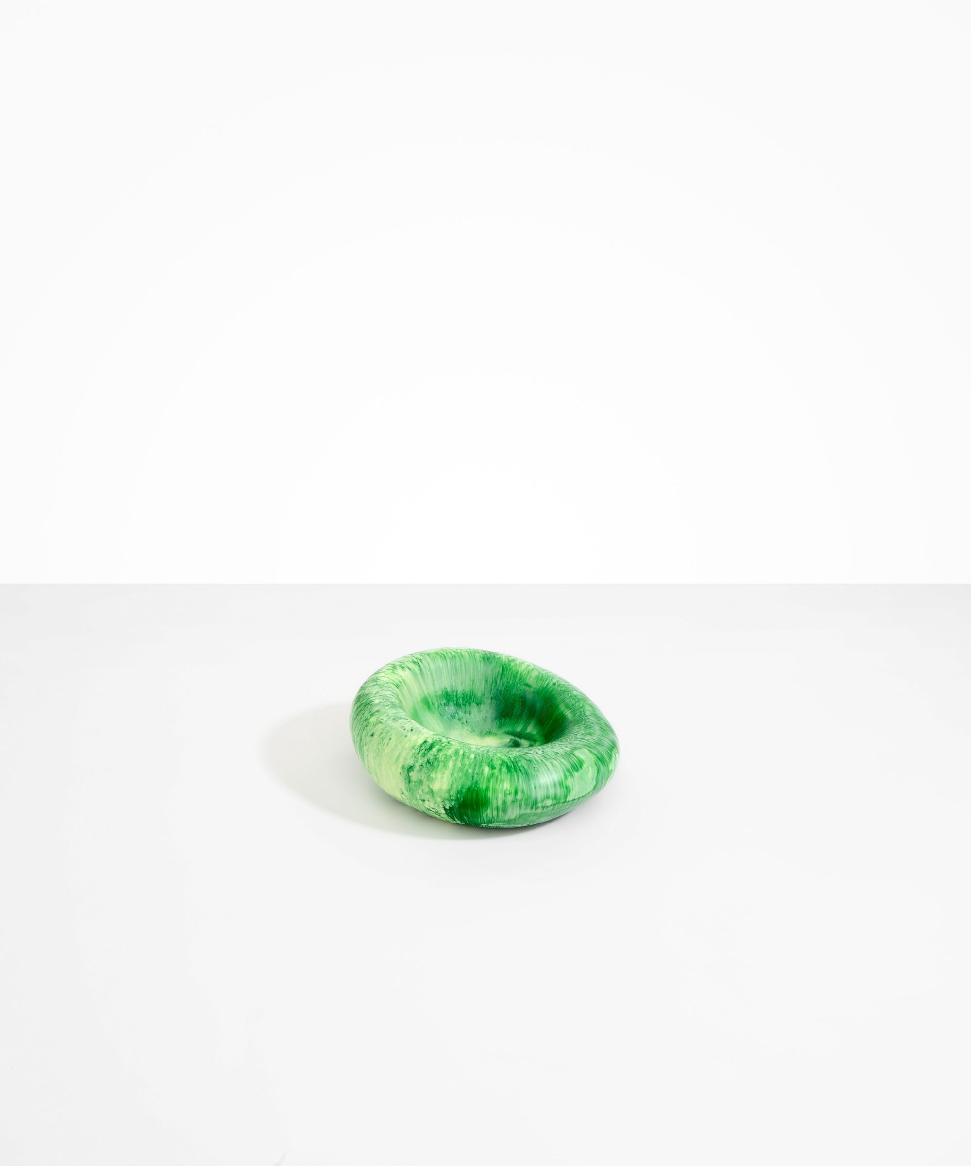 Dinosaur Designs Drift Dish in Grass— handcrafted marbled light and dark green resin chunky trinket dish with organic form