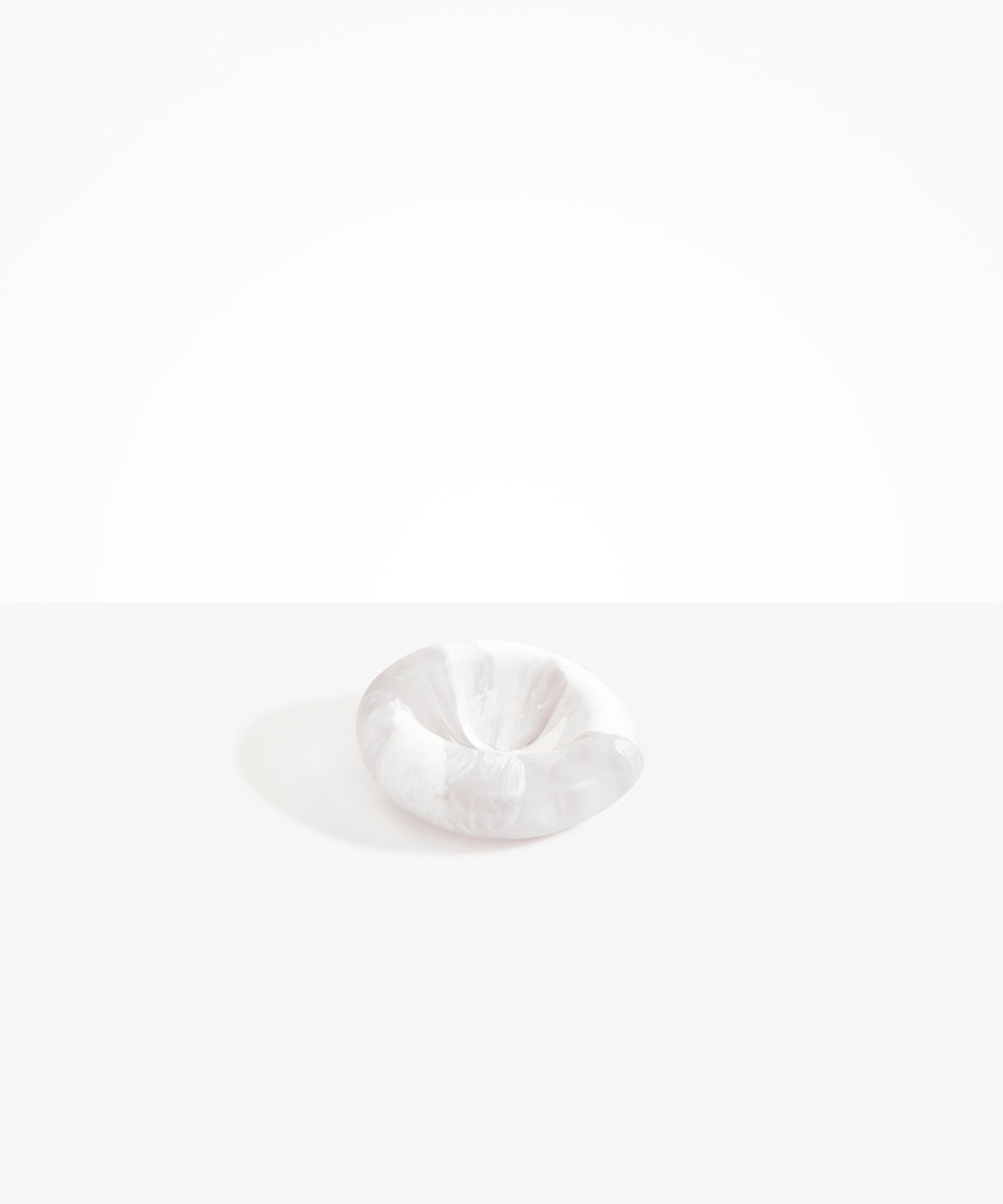 Dinosaur Designs Drift Dish in Snow Swirl— handcrafted marbled white and clear resin chunky trinket dish with organic form