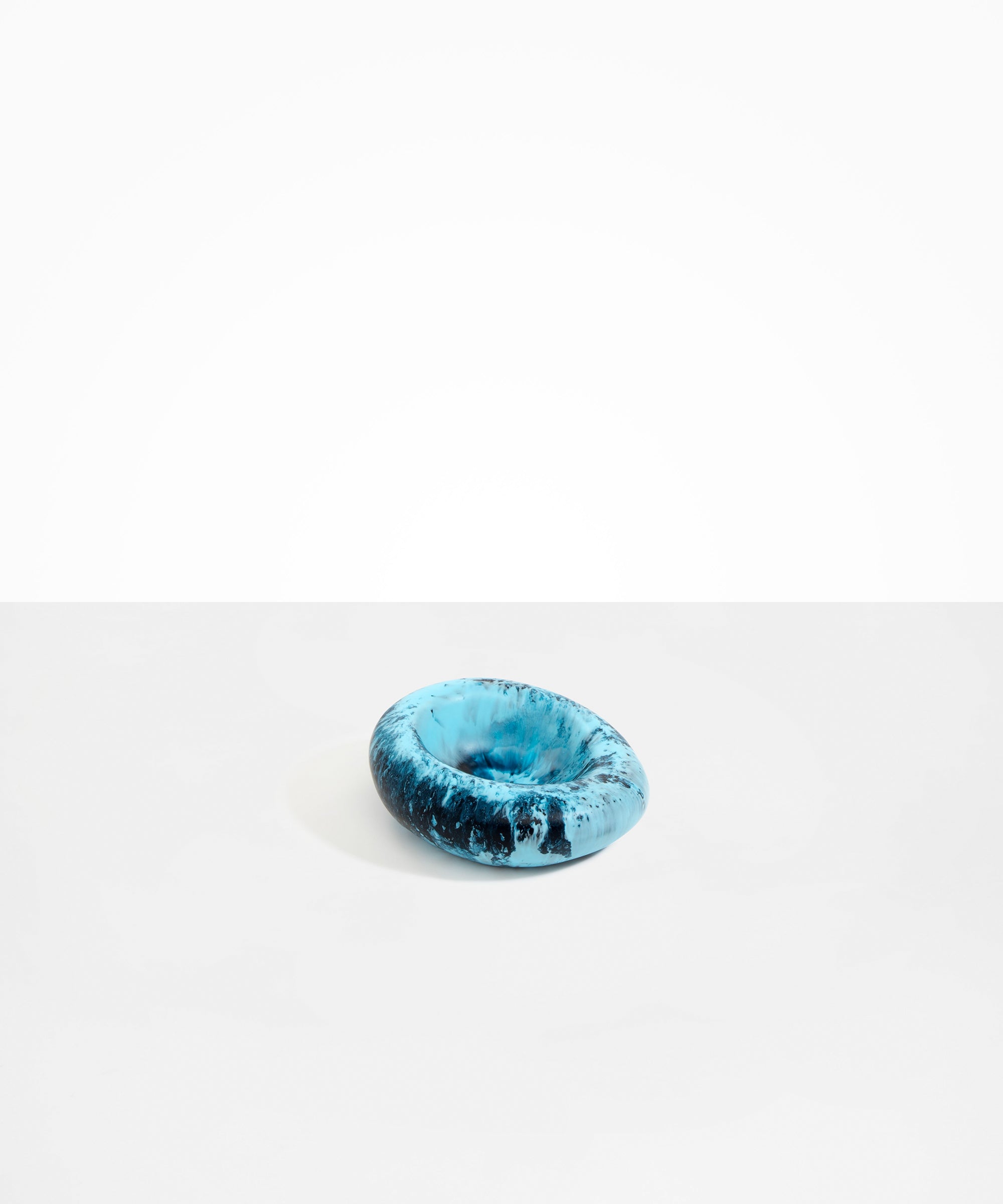 Dinosaur Designs Drift Dish in Water— handcrafted marbled light and dark blue resin chunky trinket dish with organic form
