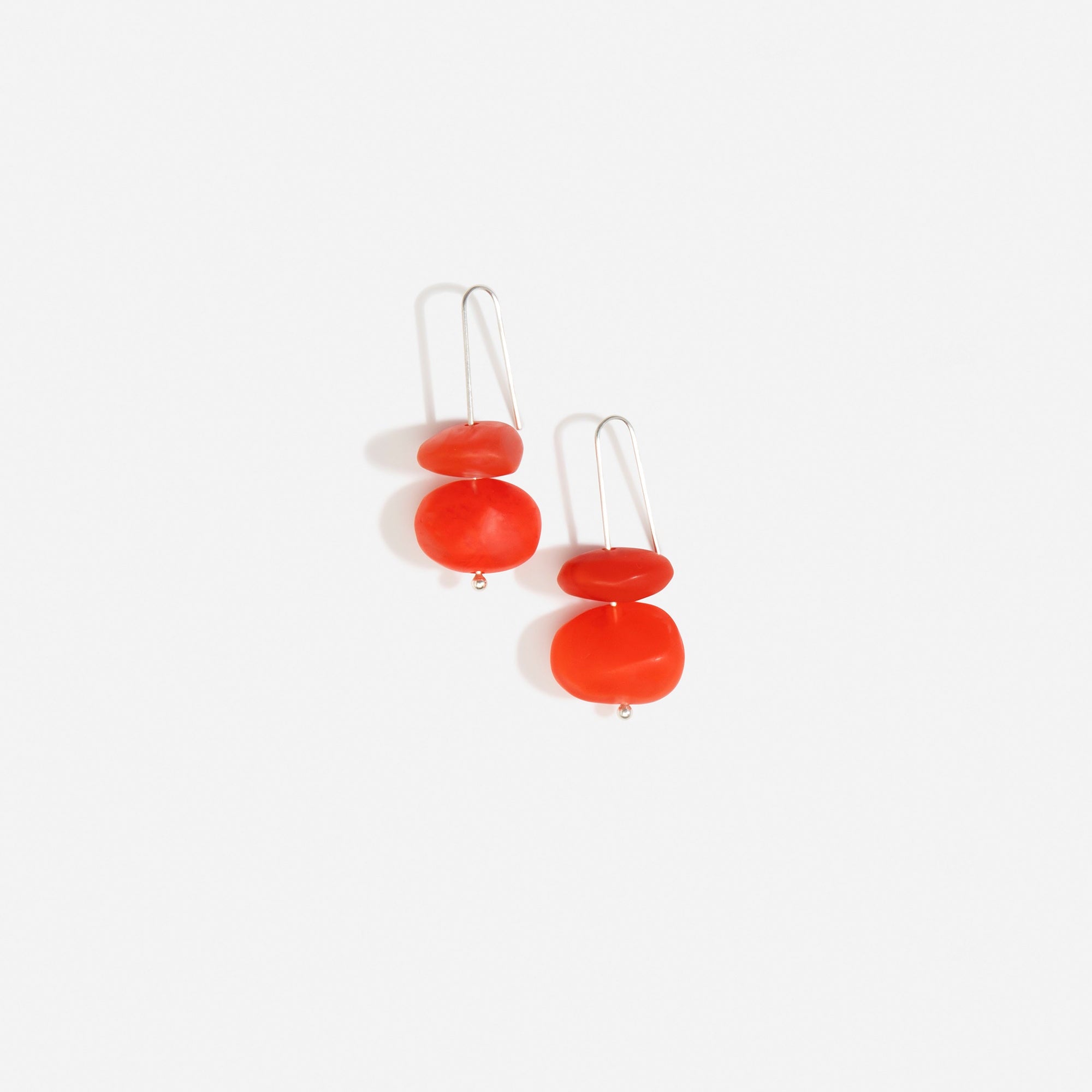 Dinosaur Designs Temple Earth Wire Earrings with Poppy red resin bead and 925 sterling silver wire.