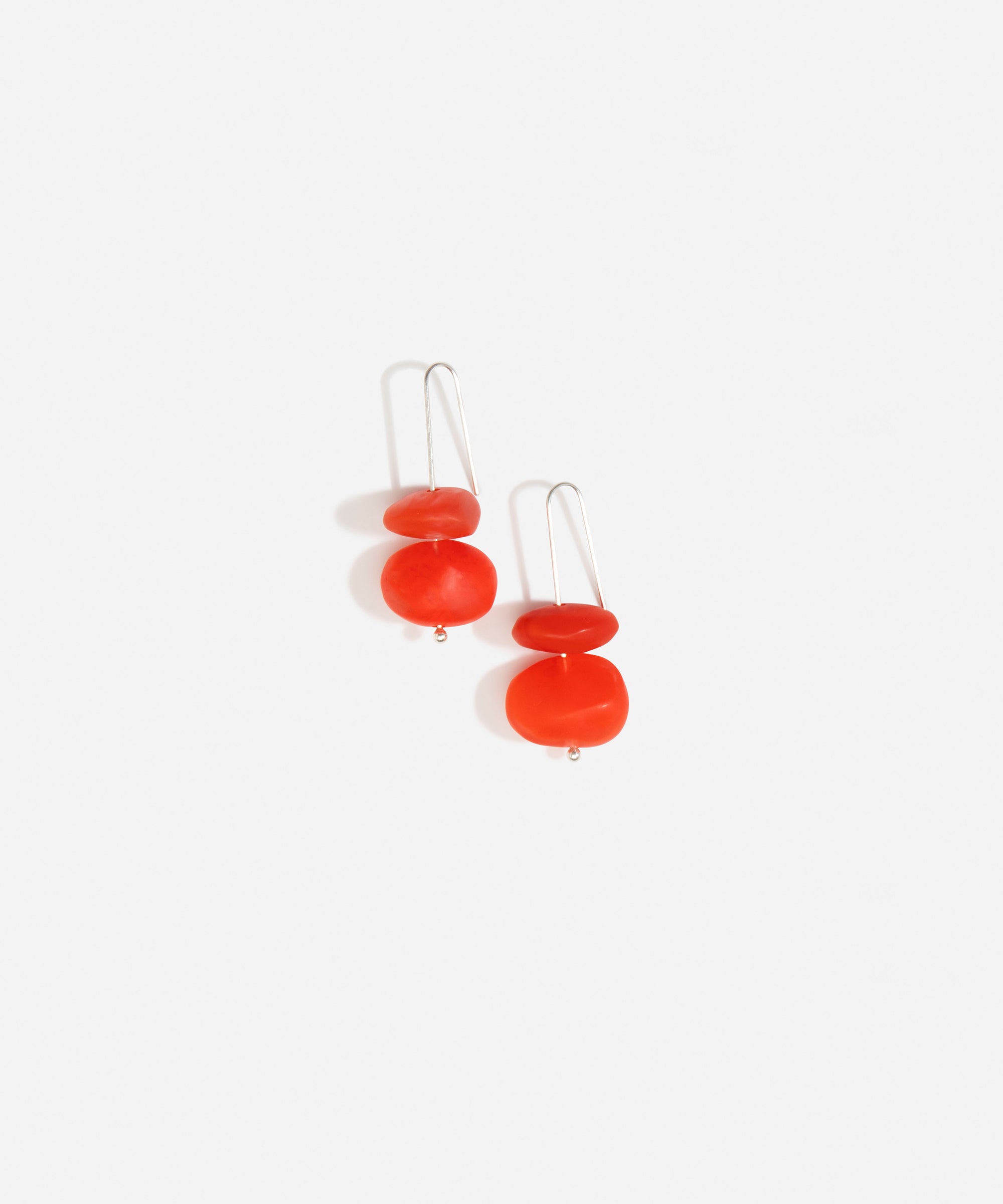 Dinosaur Designs Temple Earth Wire Earrings with Poppy red resin bead and 925 sterling silver wire..