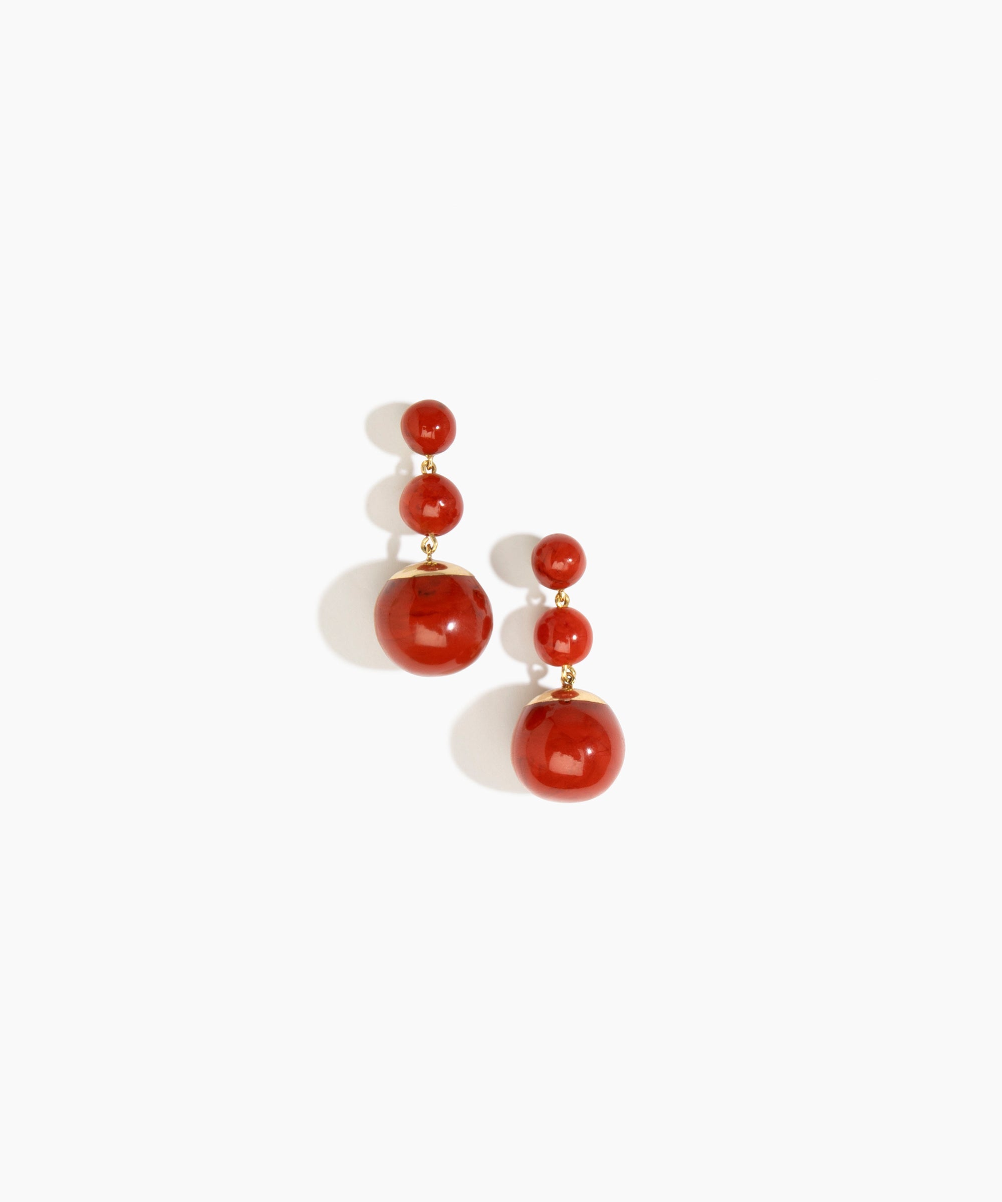 Dinosaur Designs Full Moon Drop Earrings in Lava with Brass — marbled terracotta red resin graduating bead drop earrings with brass fittings..