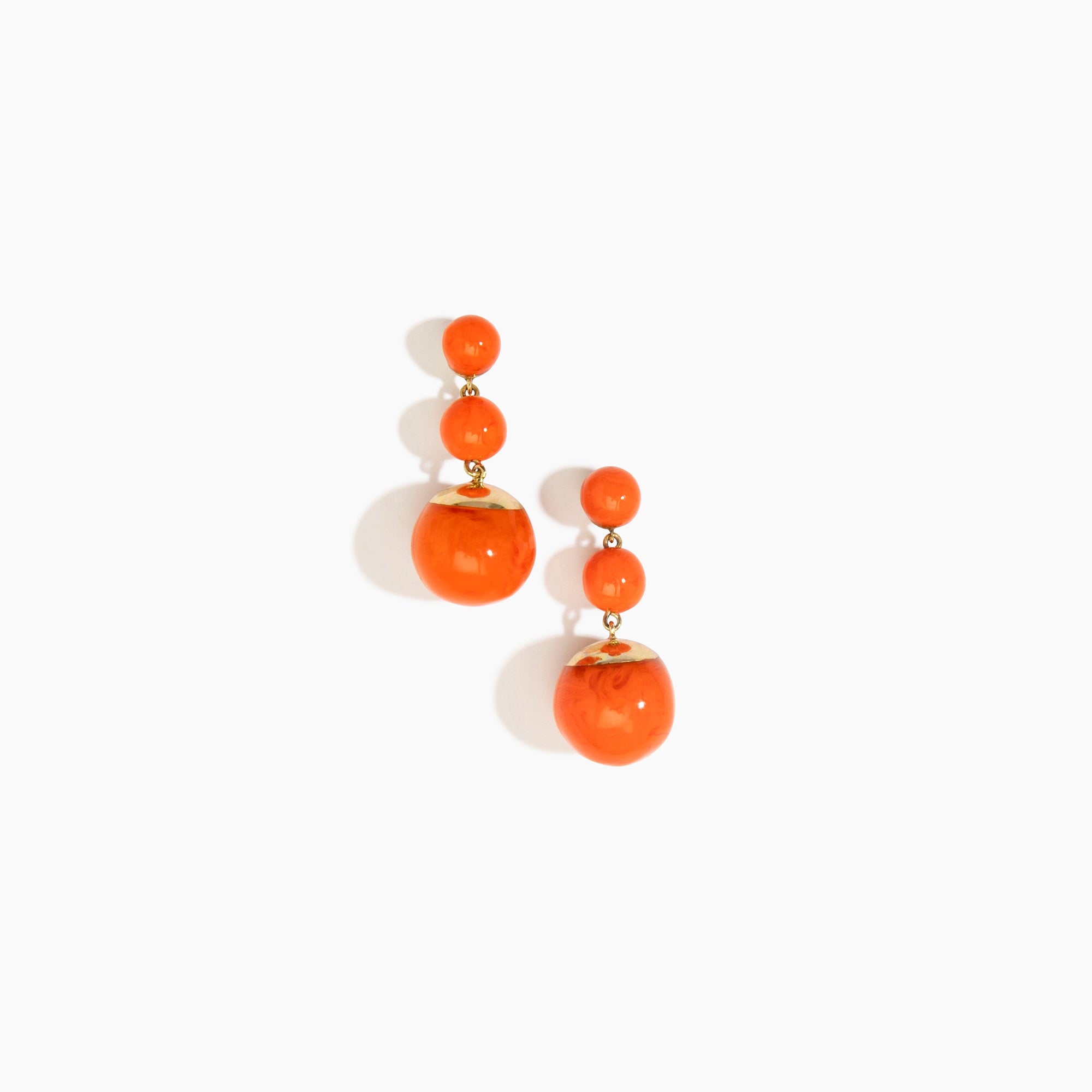 Dinosaur Designs Full Moon Drop Earrings in Tangerine with Brass — marbled orange resin graduating bead drop earrings with brass fittings..
