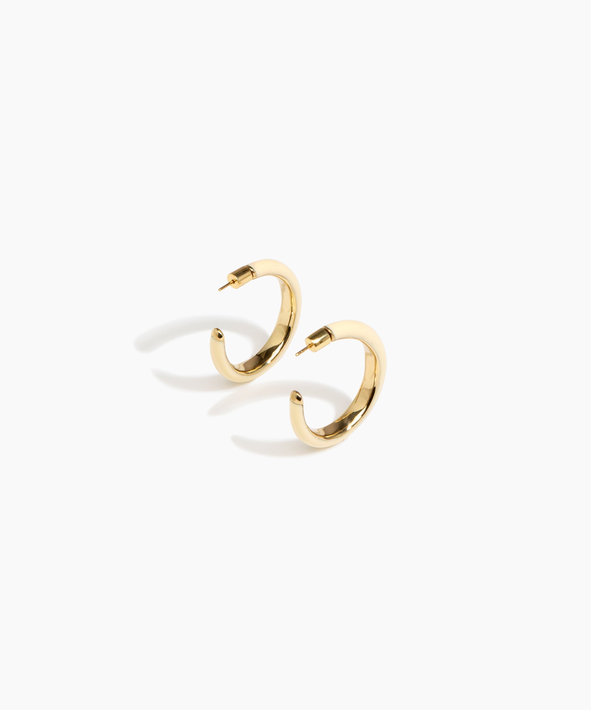 Dinosaur Designs Large Pebble Duo Hoop Earrings in Cream — cream resin hoop earrings with polished brass inner face and stud fastening