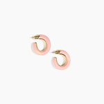 Dinosaur Designs Medium Pebble Duo Hoop Earrings in Blossom — marbled pink and cream resin hoop earrings with polished brass inner face and stud fastening